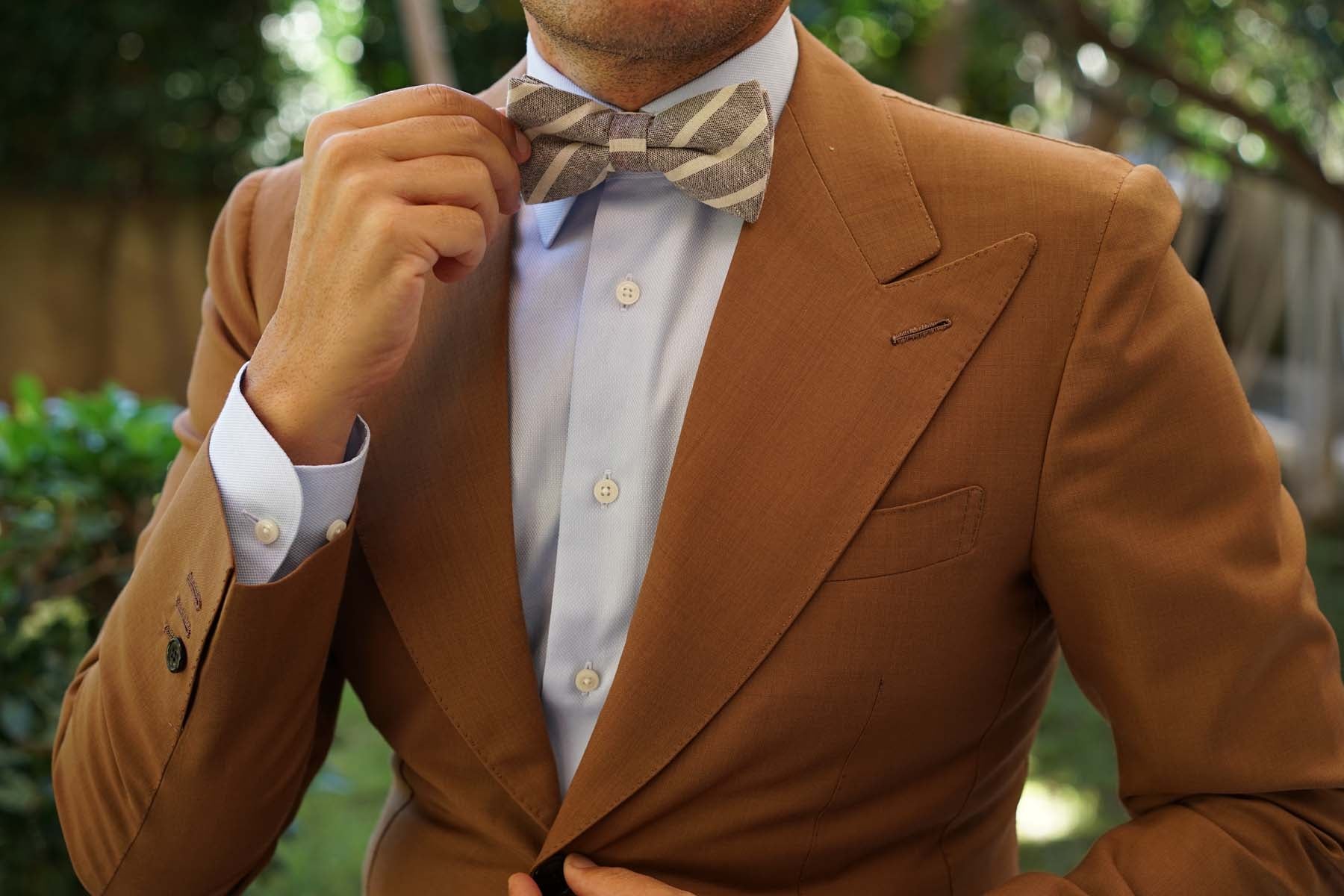 Mersin Brown Stripe Chalk Linen Bow Tie