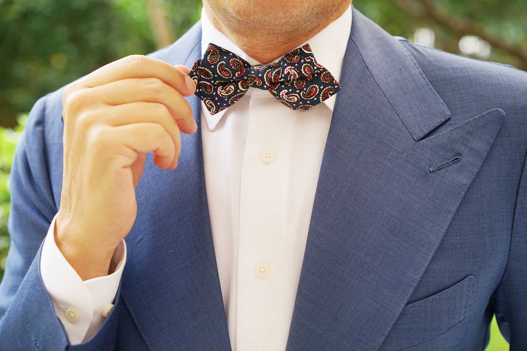 Prague Paisley Blue Floral Diamond Bow Tie