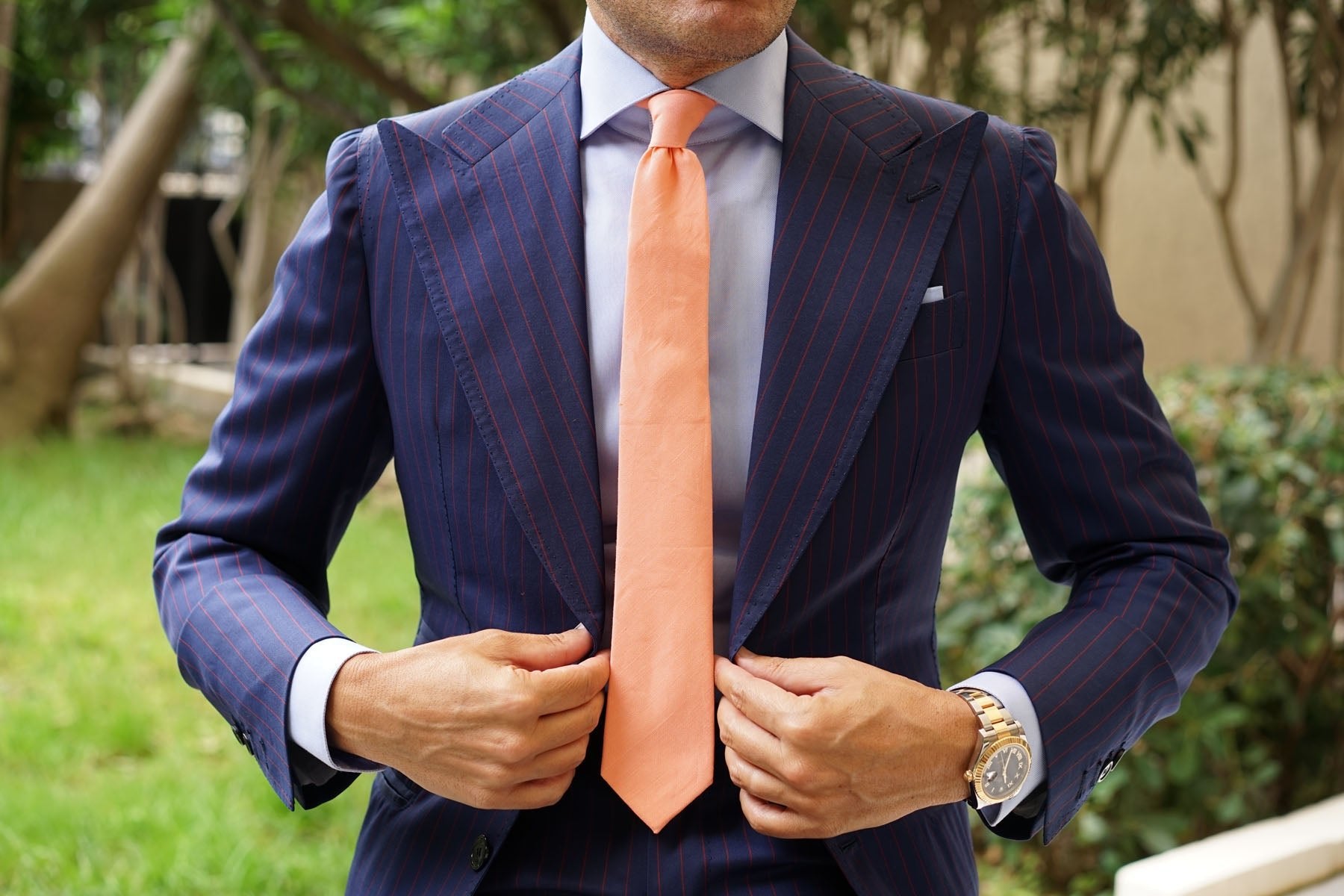 Apricot Peach Slub Linen Skinny Tie