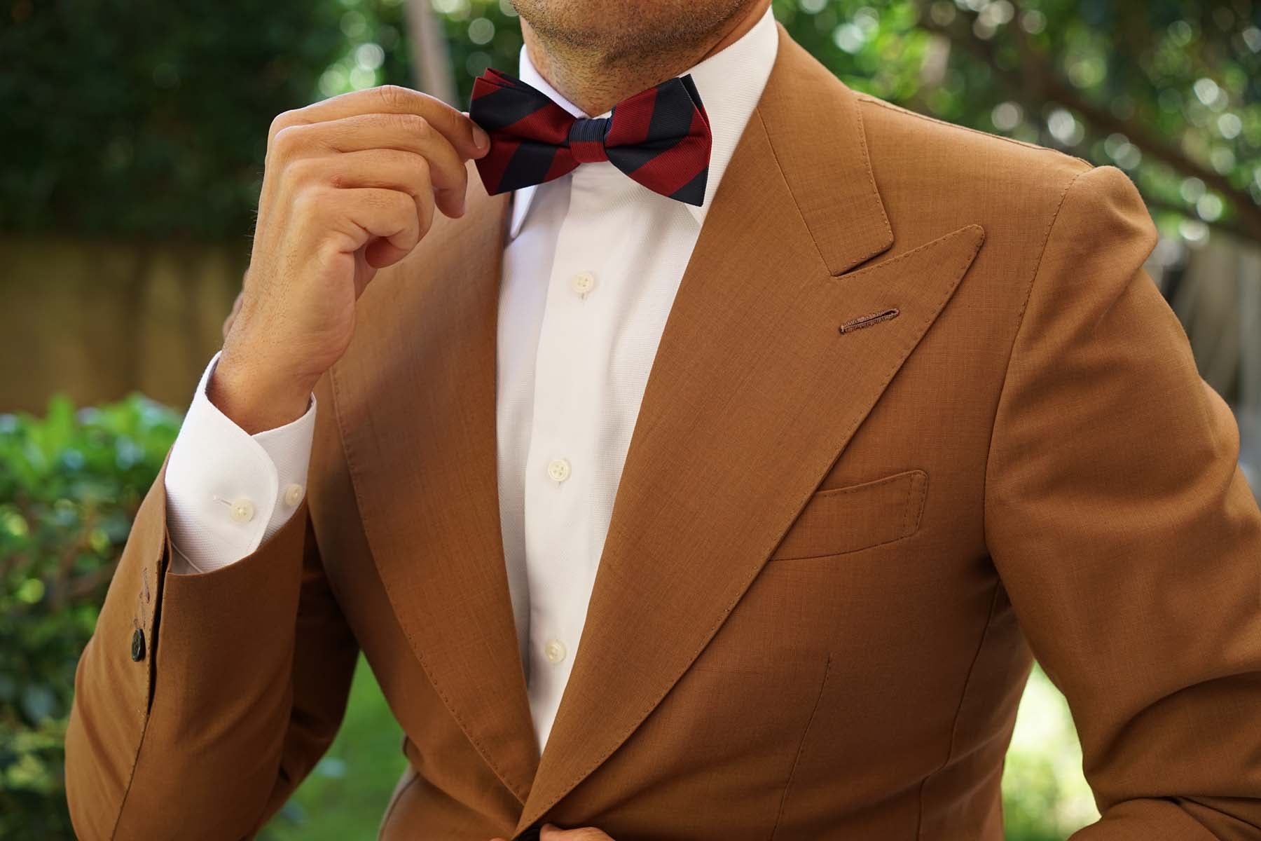 Burgundy & Navy Blue Stripes Bow Tie