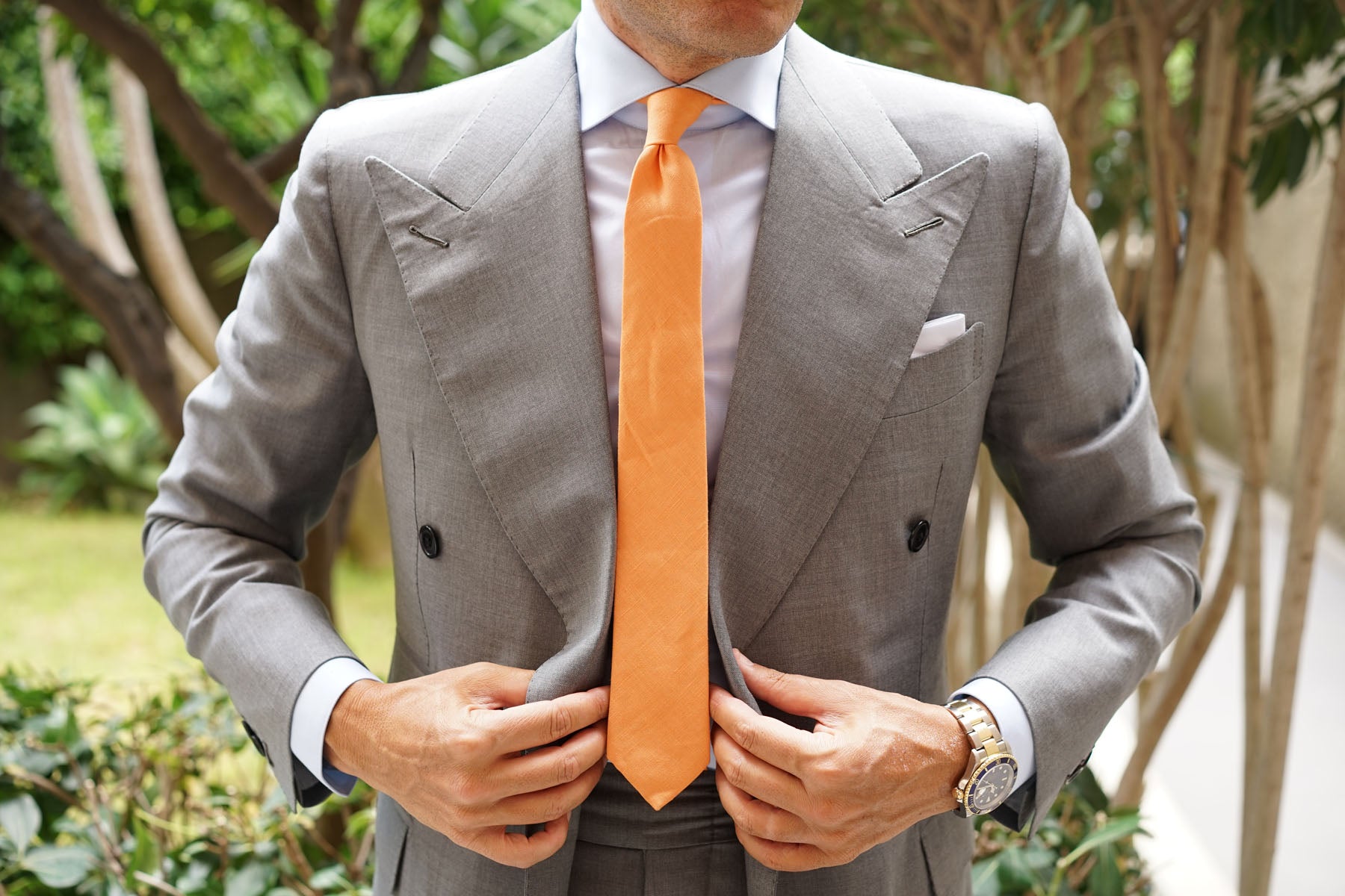 Orange Amber Slub Linen Skinny Tie