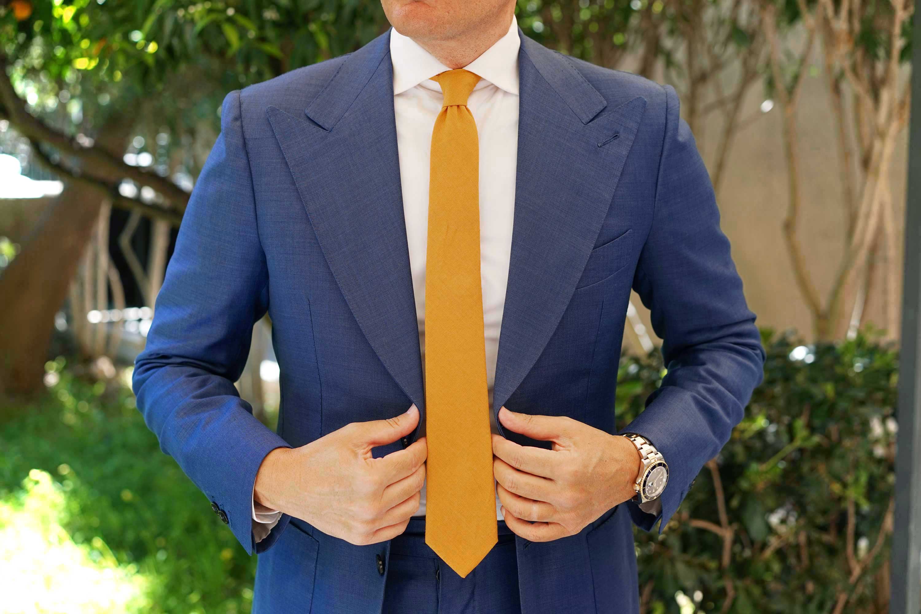 Mustard Yellow Slub Linen Skinny Tie