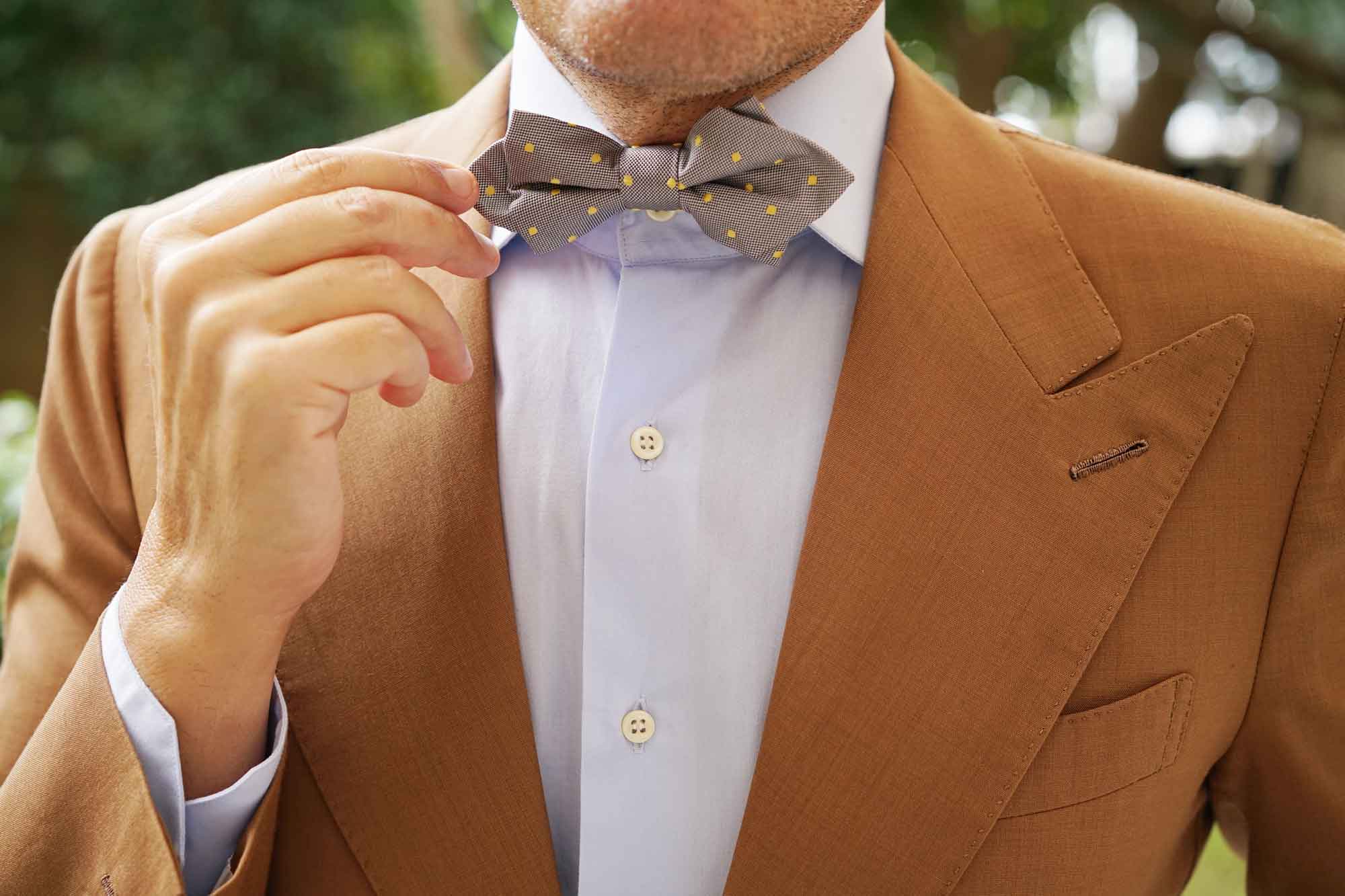 Grey with Yellow Polka Dots Diamond Bow Tie