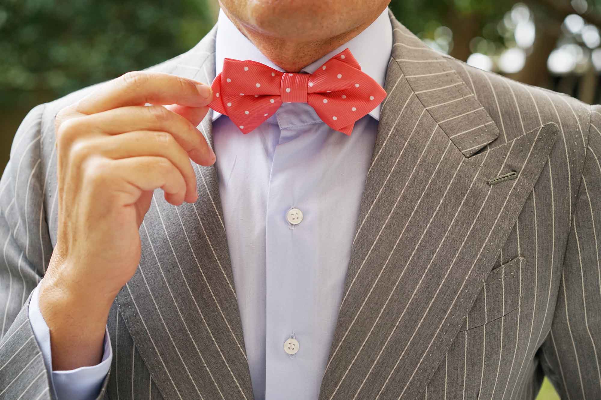 Coral Pink with White Polka Dots Diamond Bow Tie