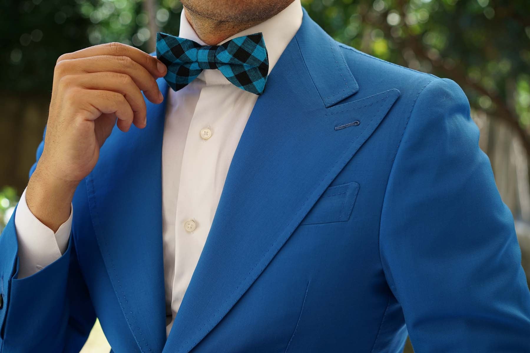 Grim Blue Gingham Bow Tie