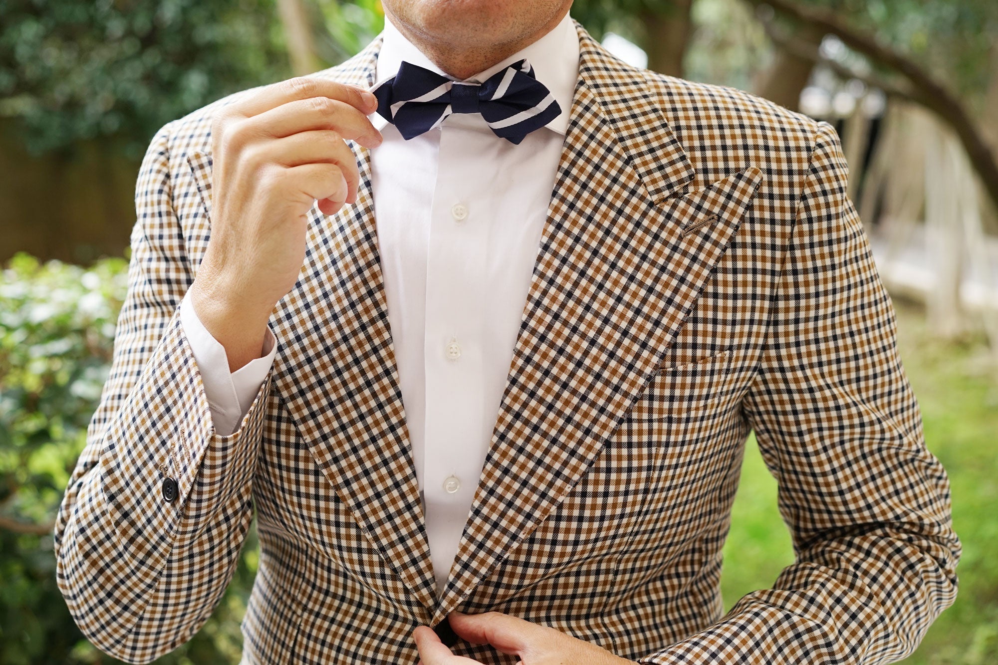 Navy Blue Pencil Stripe Diamond Bow Tie