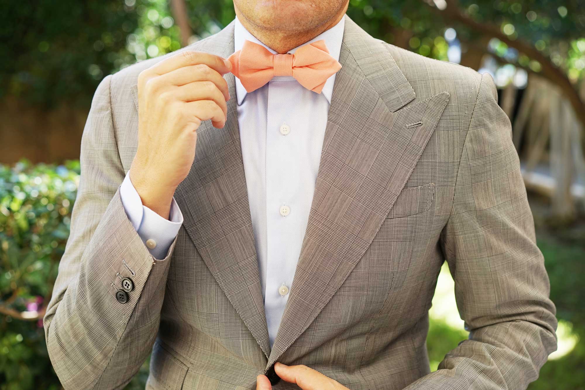 Coral Pink Linen Diamond Bow Tie