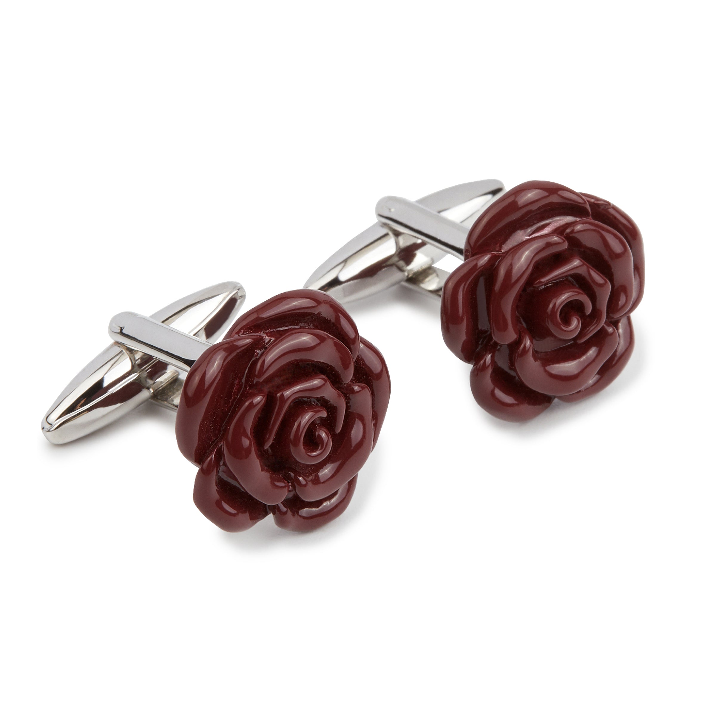 Mahogany Maroon Rose Metal Cufflinks