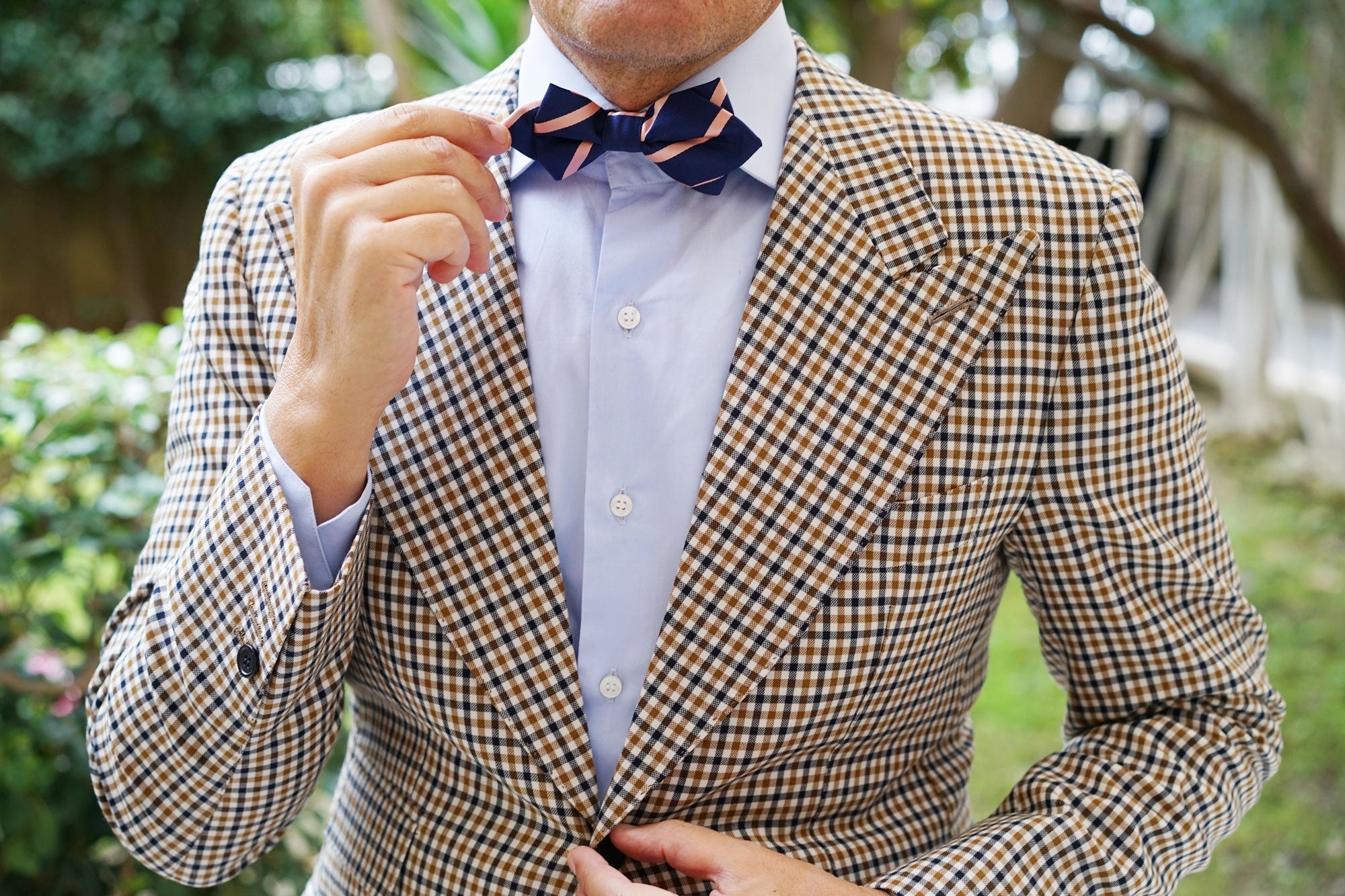 Navy Blue with Peach Stripe Diamond Bow Tie