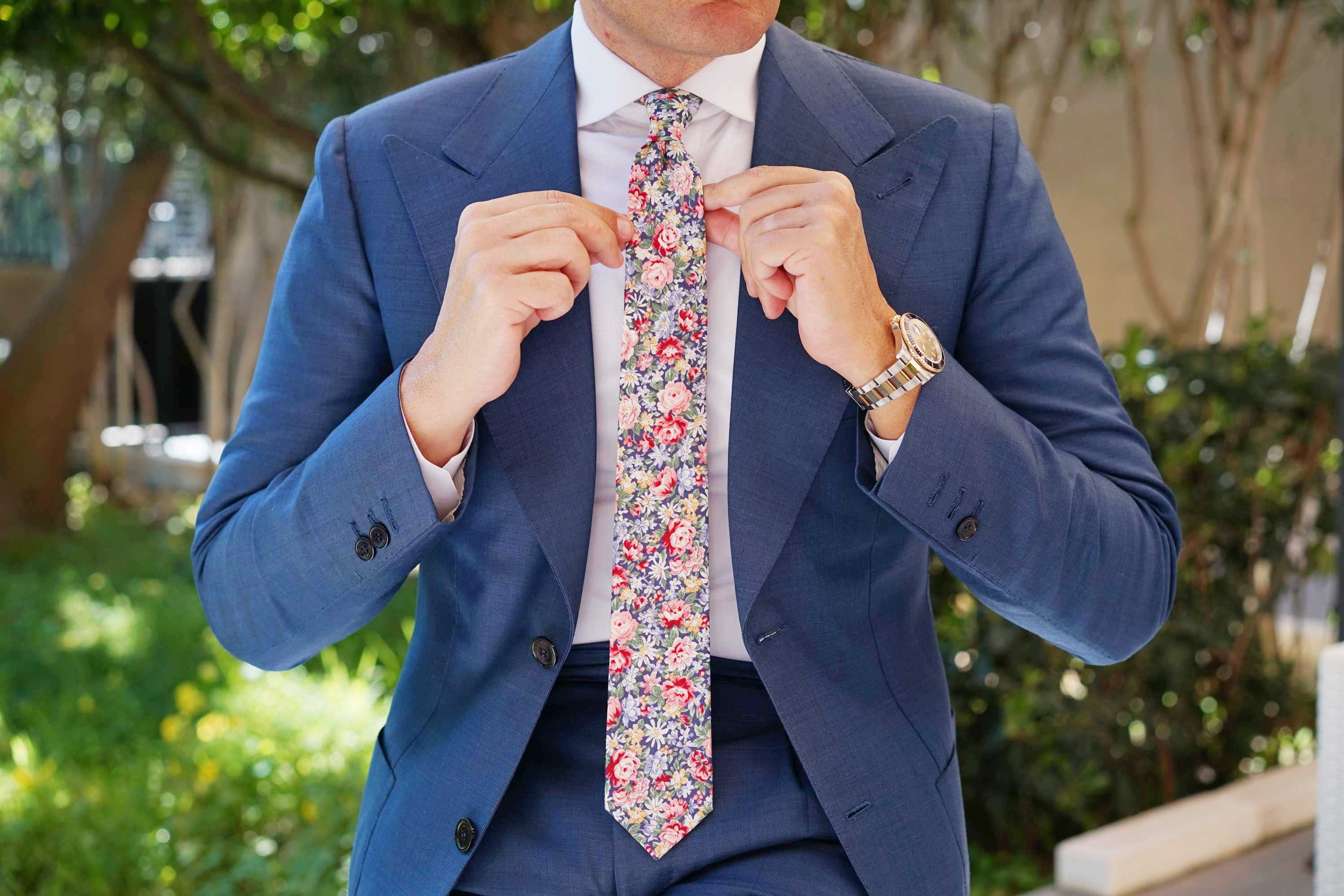 Pink Chrysanthemum Floral Skinny Tie