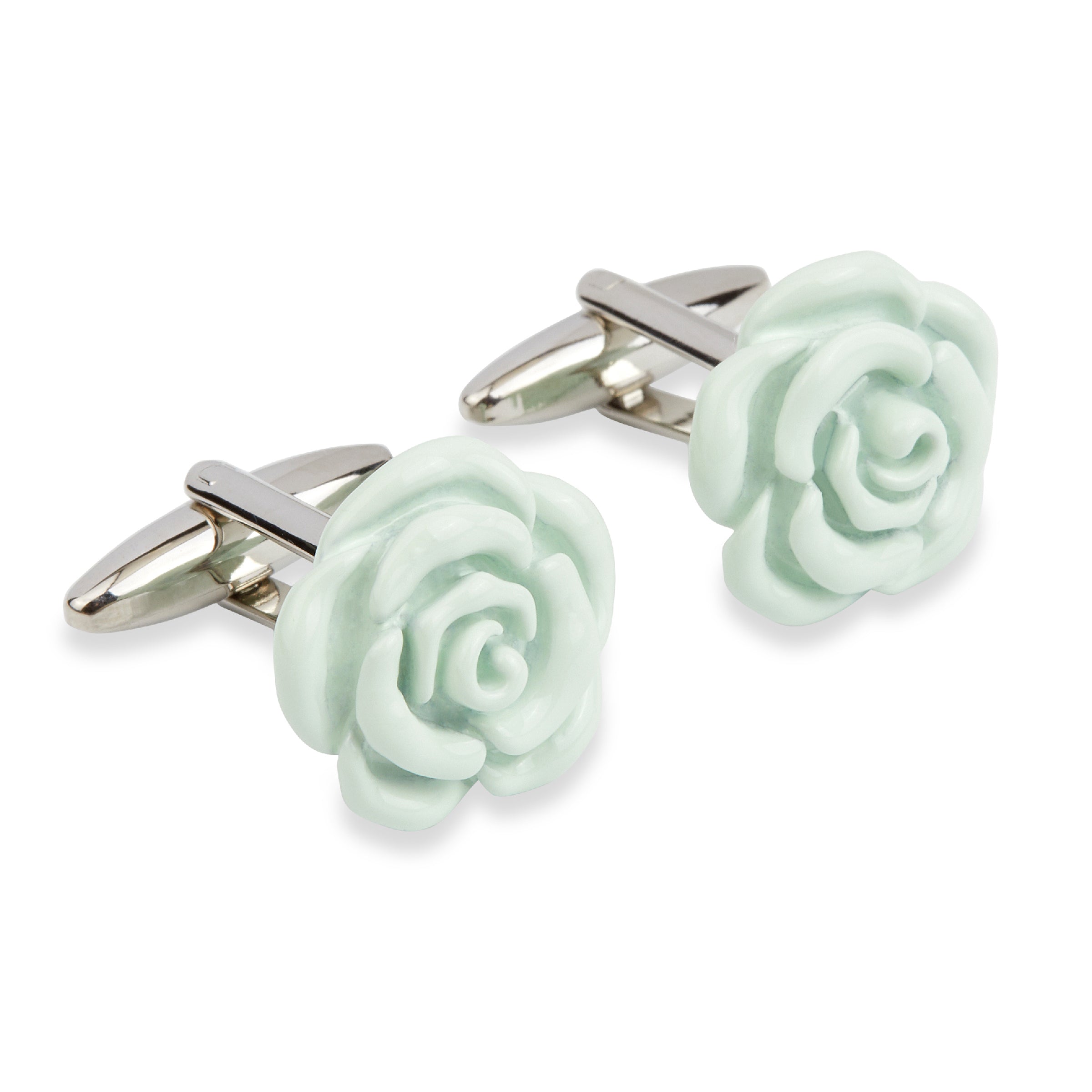 Pastel Mint Green Rose Metal Cufflinks