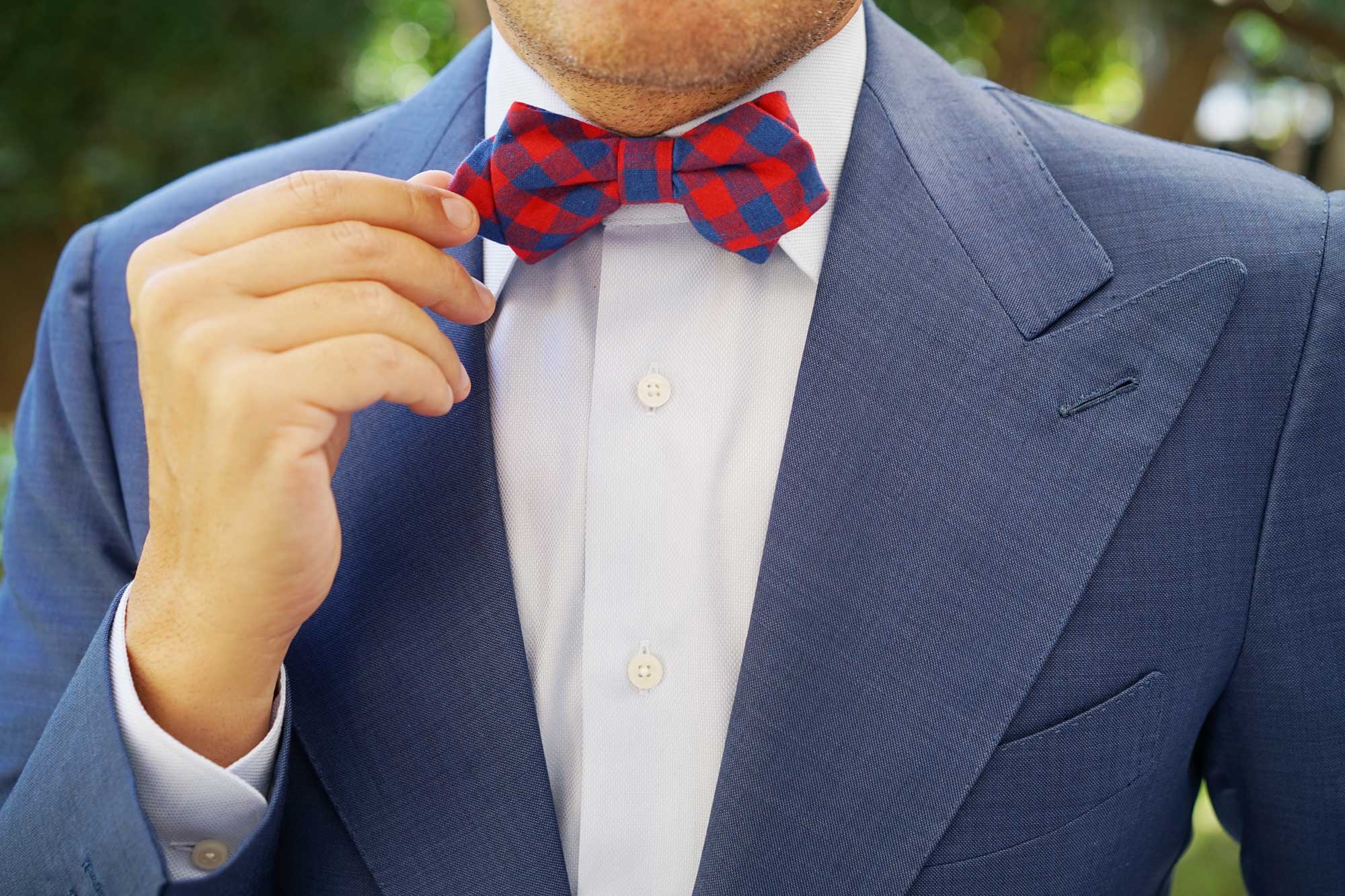 Blue & Red Gingham Diamond Bow Tie