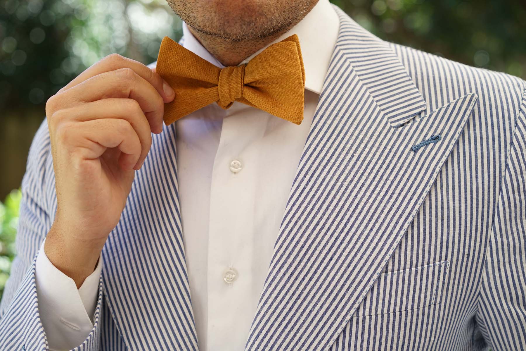 Mustard Yellow Slub Linen Self Bow Tie