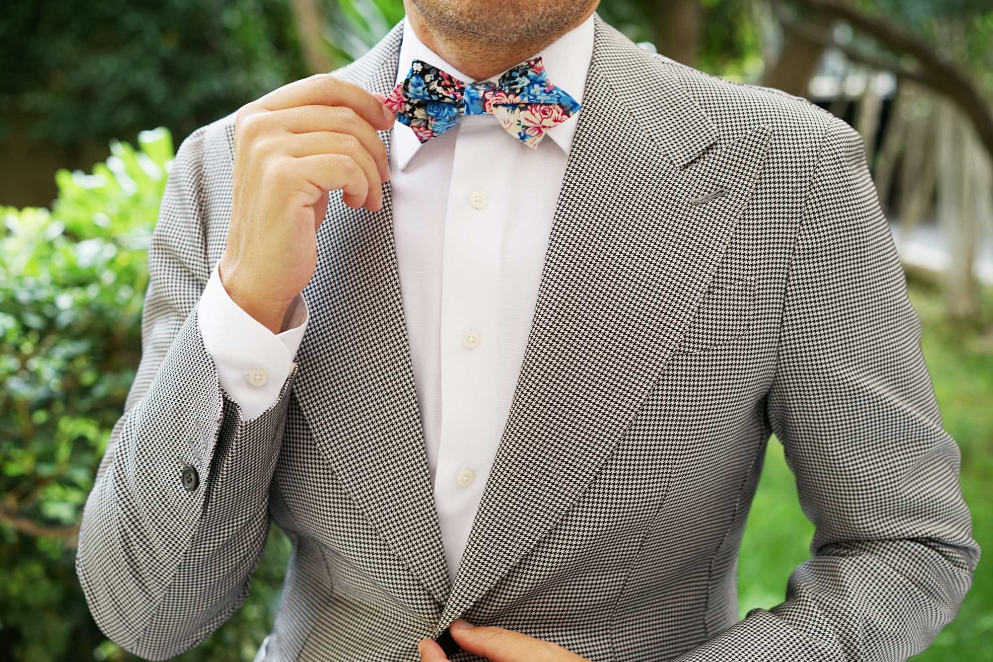 Blue Water Lilies Floral Diamond Bow Tie