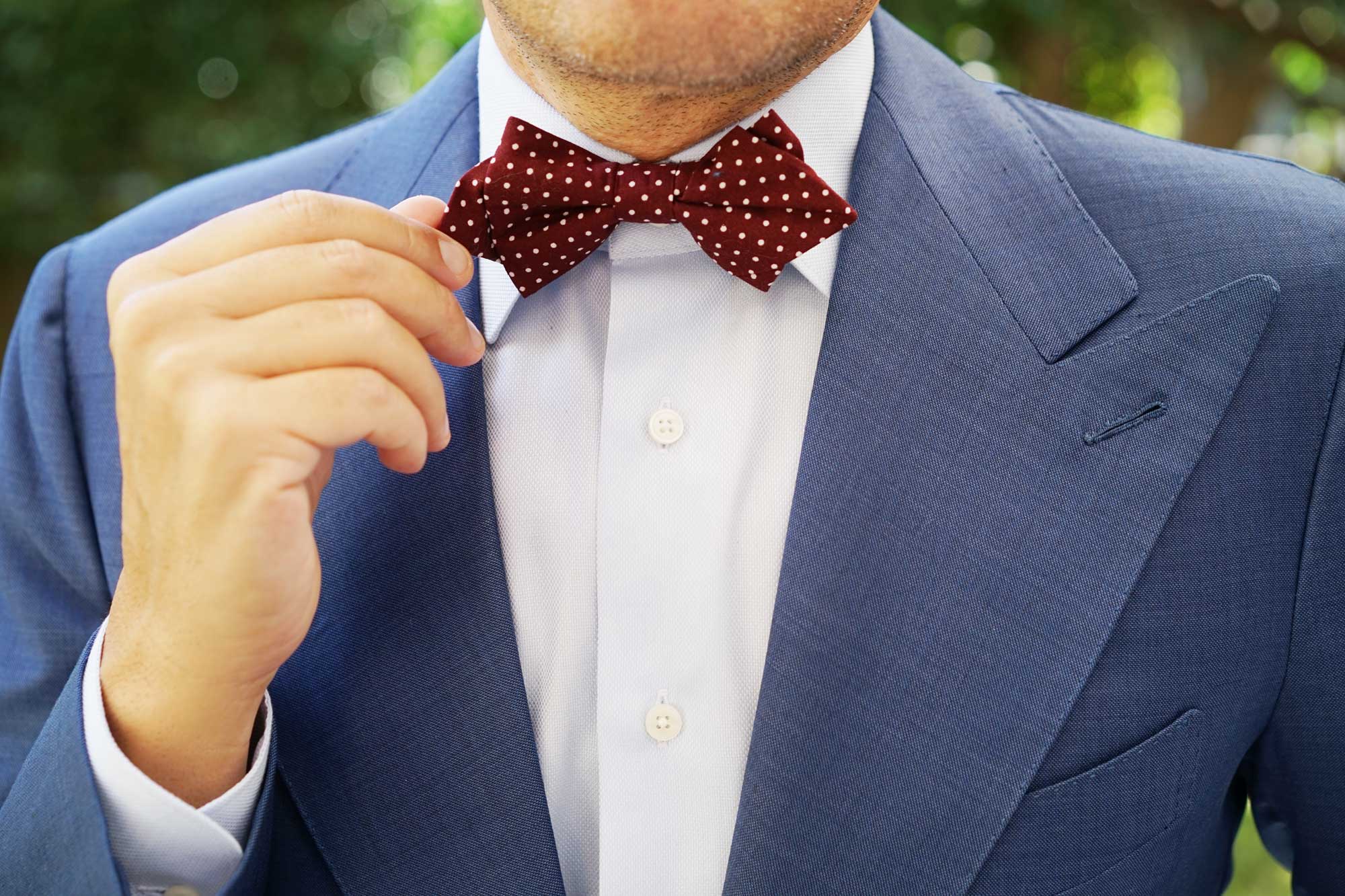 Burgundy Cotton Polkadot Diamond Bow Tie