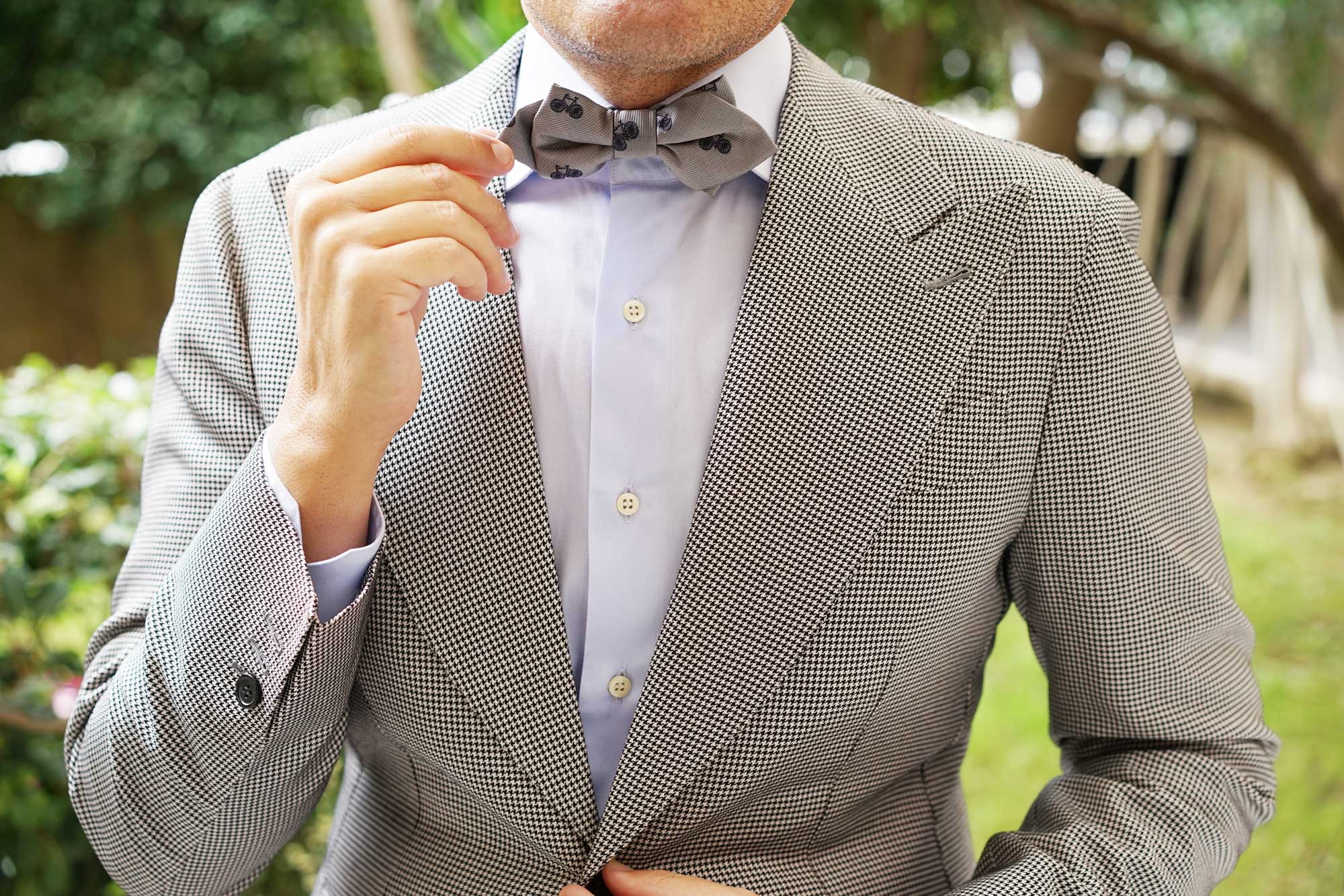 Grey with Navy Blue French Bicycle Diamond Bow Tie