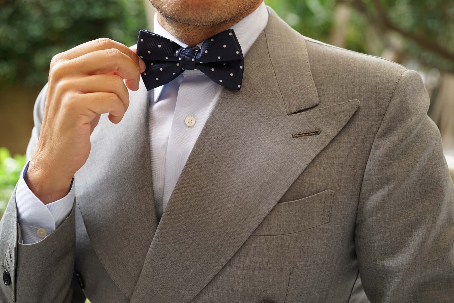 Dark Midnight Blue with White Polka Dots Bow Tie