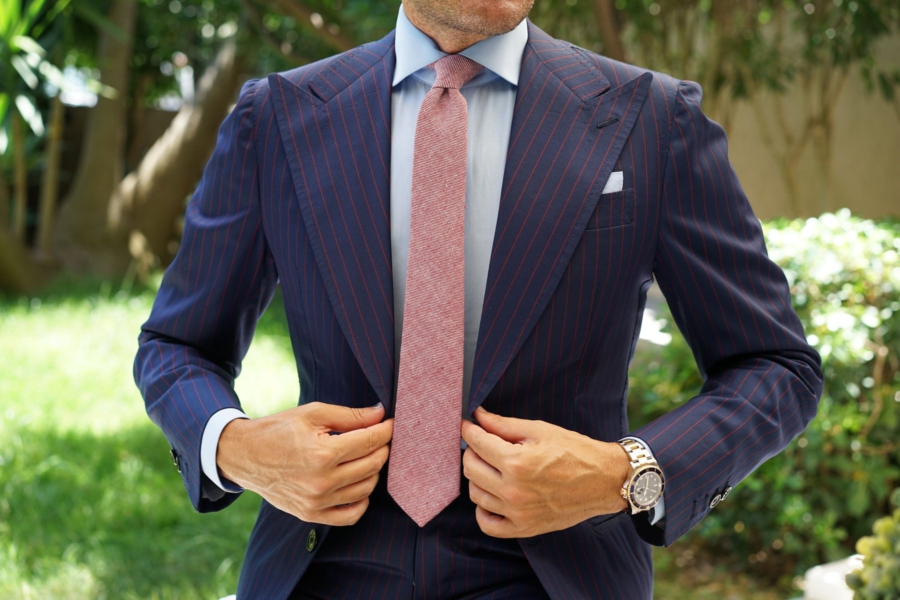 Maroon & White Twill Stripe Linen Skinny Tie