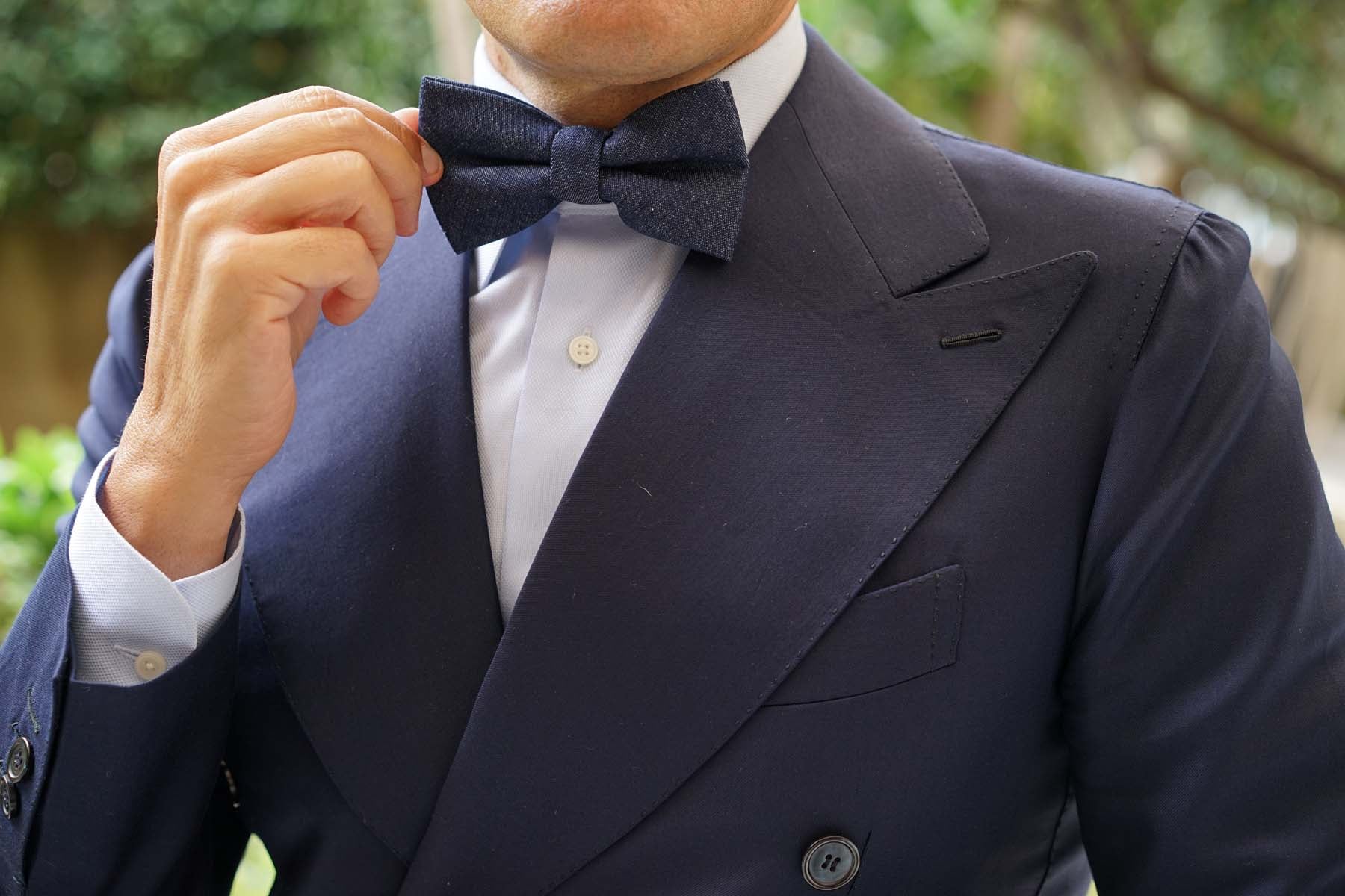 Dark Blue Raw Denim Linen Bow Tie