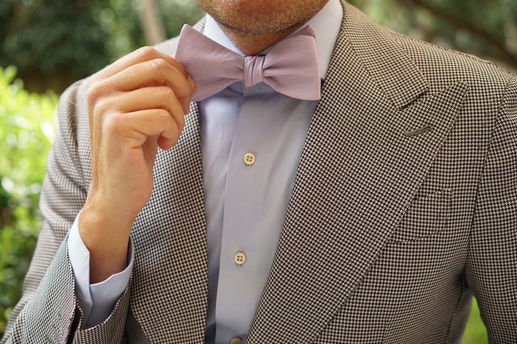 Purple Lilac Lavender Slub Linen Self Tie Bow Tie