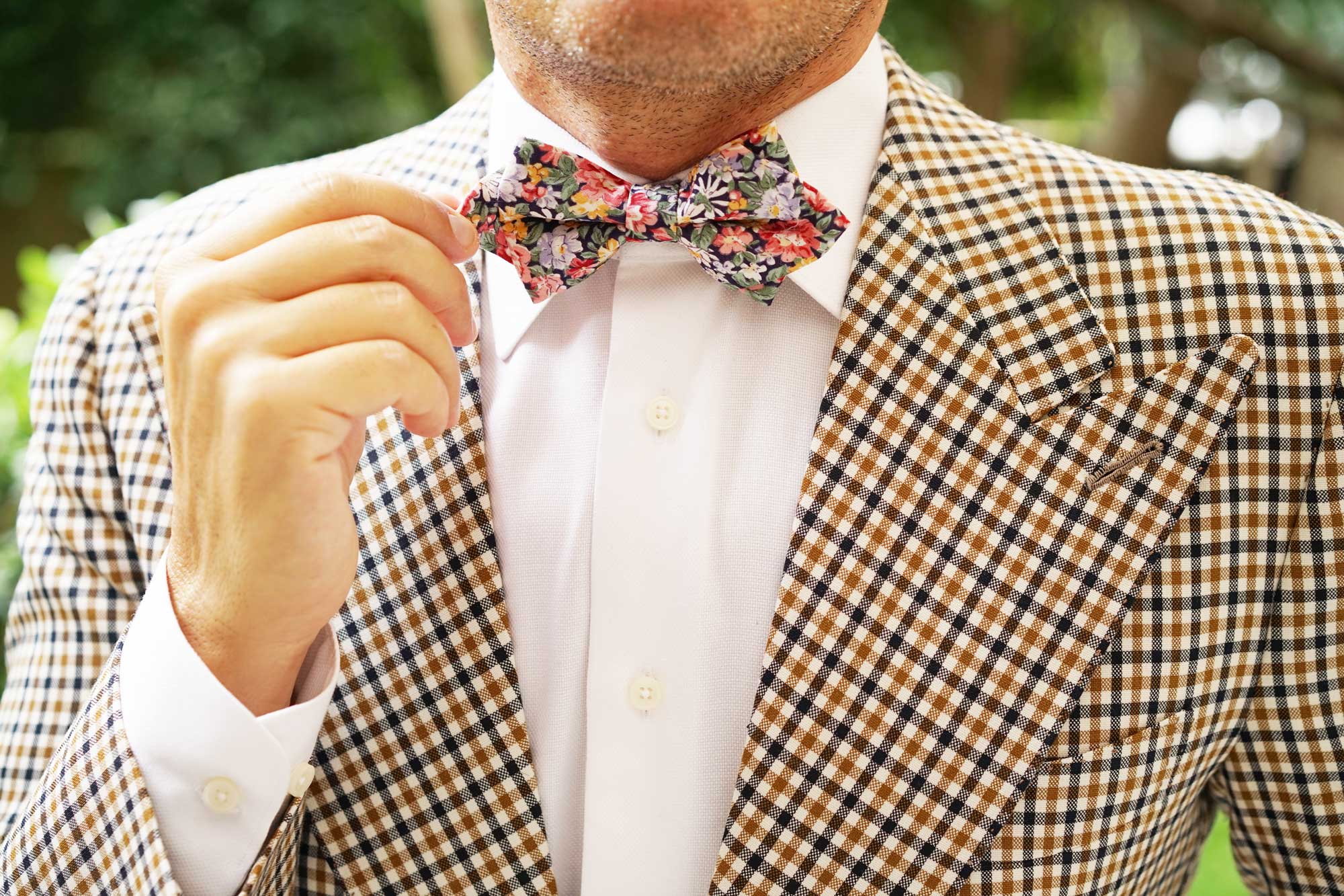 Pink Chrysanthemum Floral Diamond Bow Tie