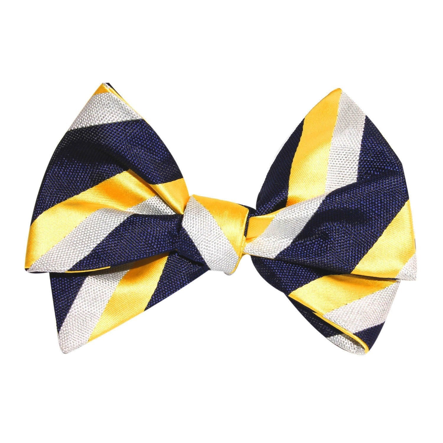 Navy Blue & Yellow Stripe Self Tie Bow Tie