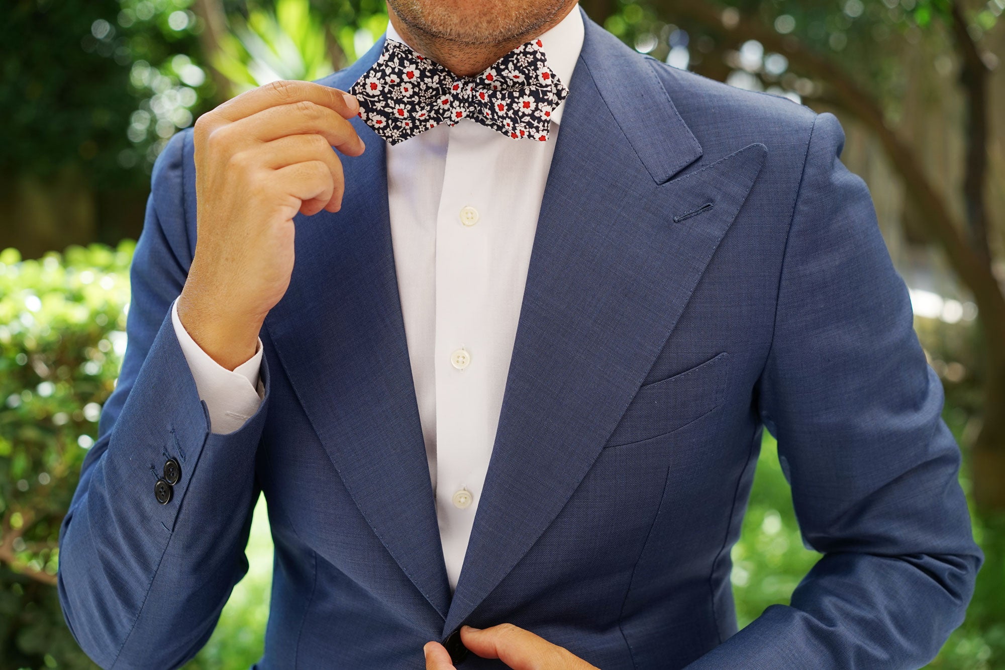 New York Navy Floral Diamond Self Bow Tie