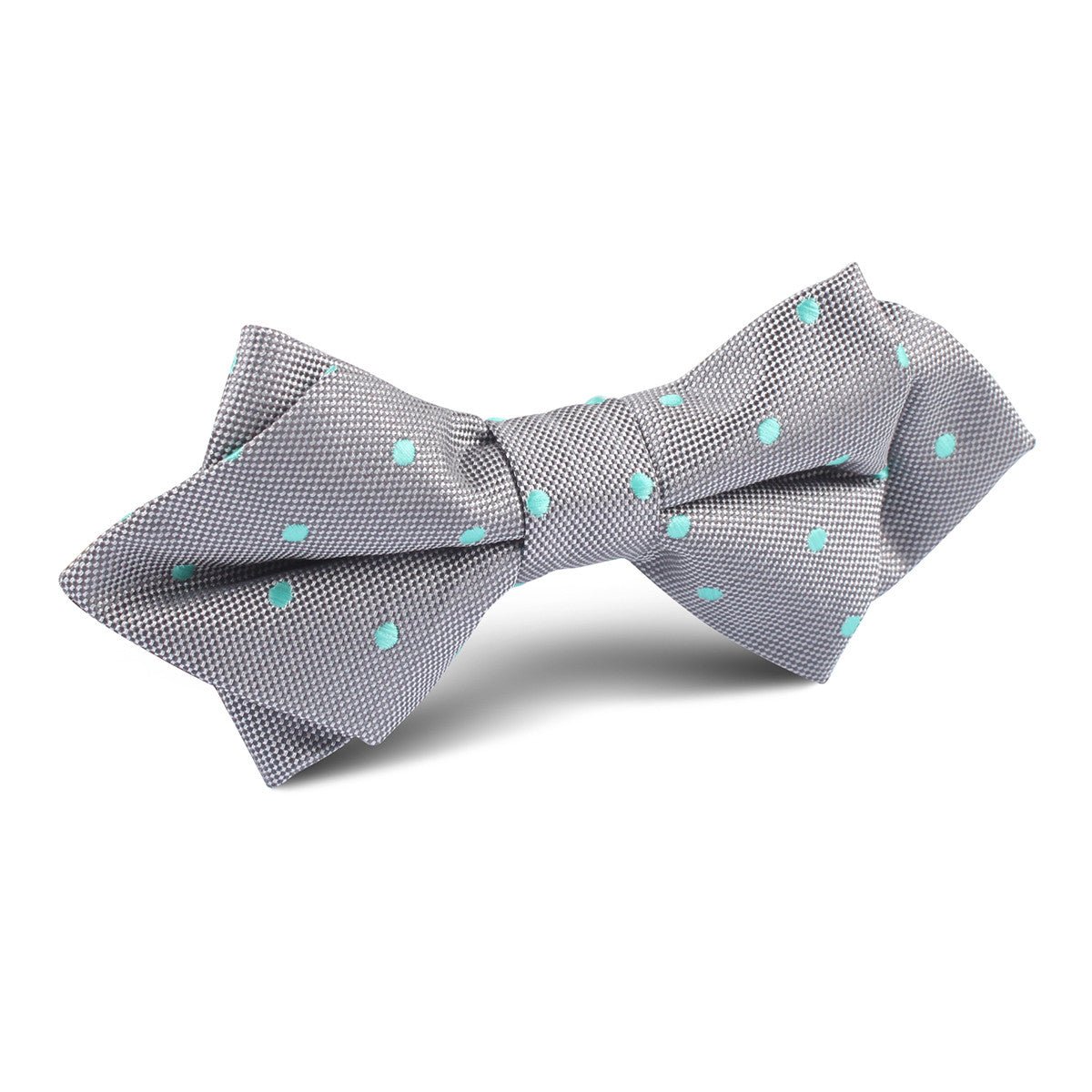 Grey with Mint Green Polka Dots Diamond Bow Tie