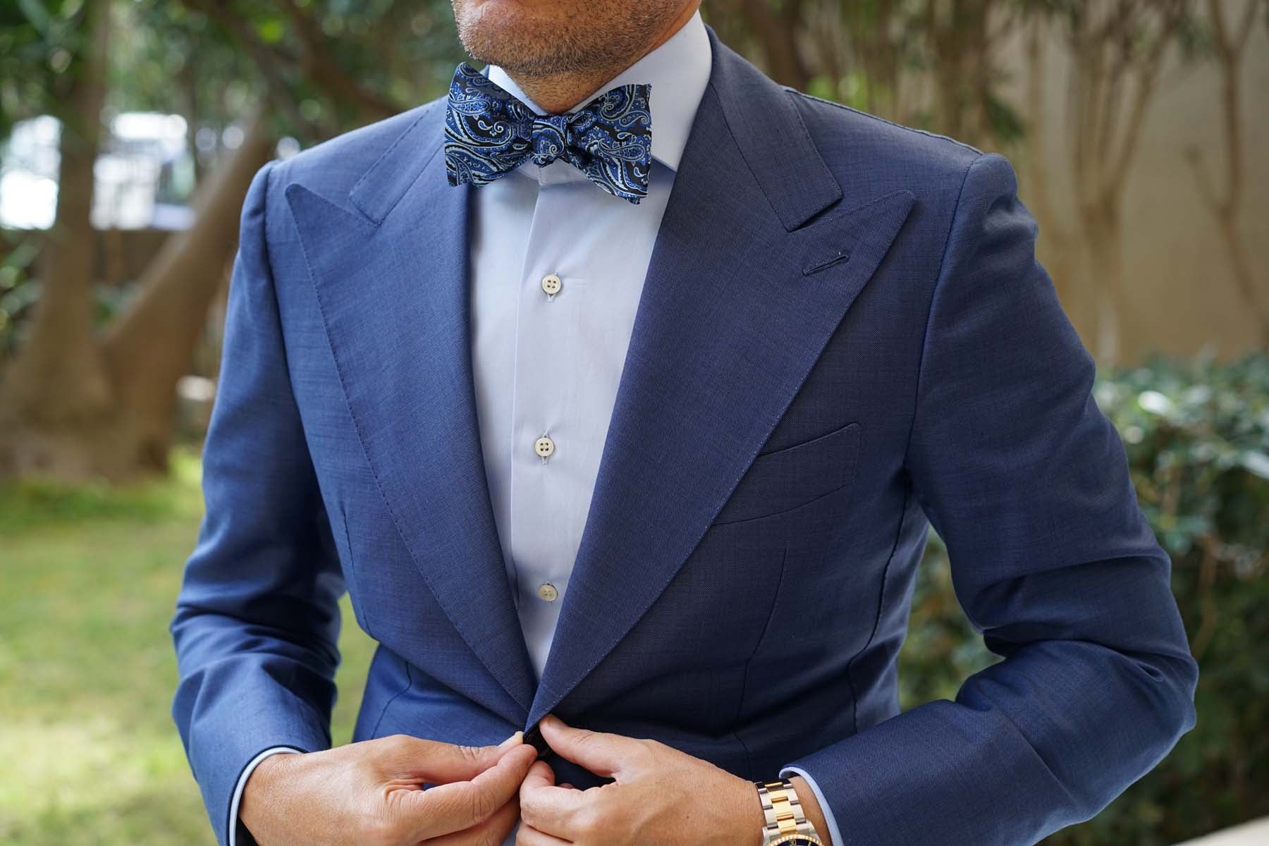 Paisley Black and Blue Bow Tie Untied