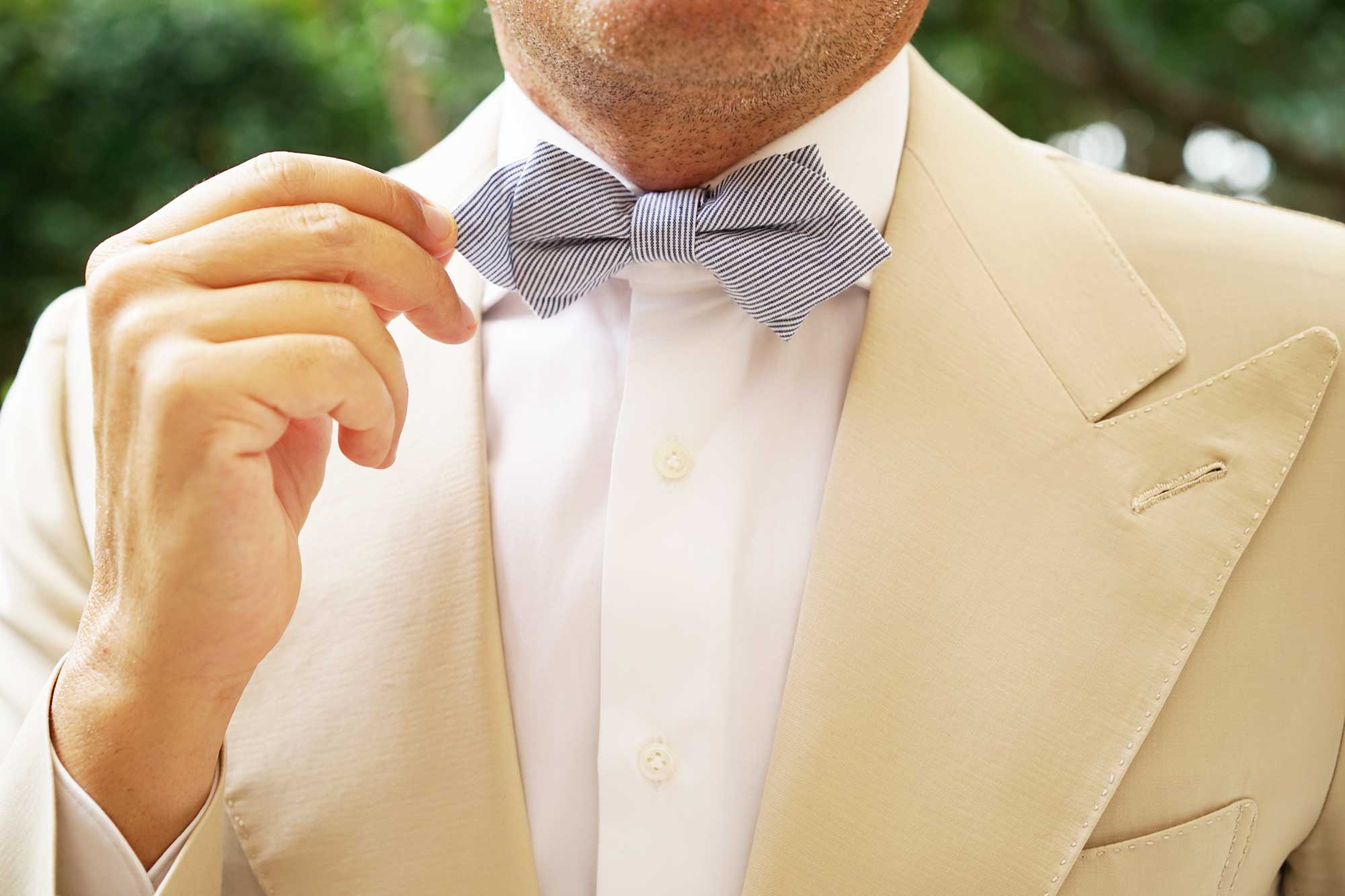 French Pinstripe Cotton Diamond Bow Tie