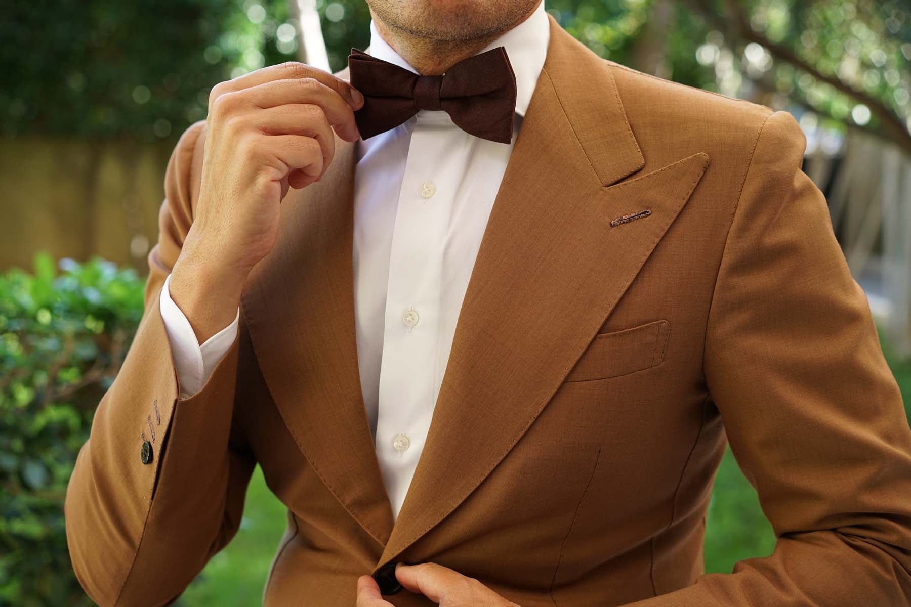 Walnut Brown Slub Linen Bow Tie