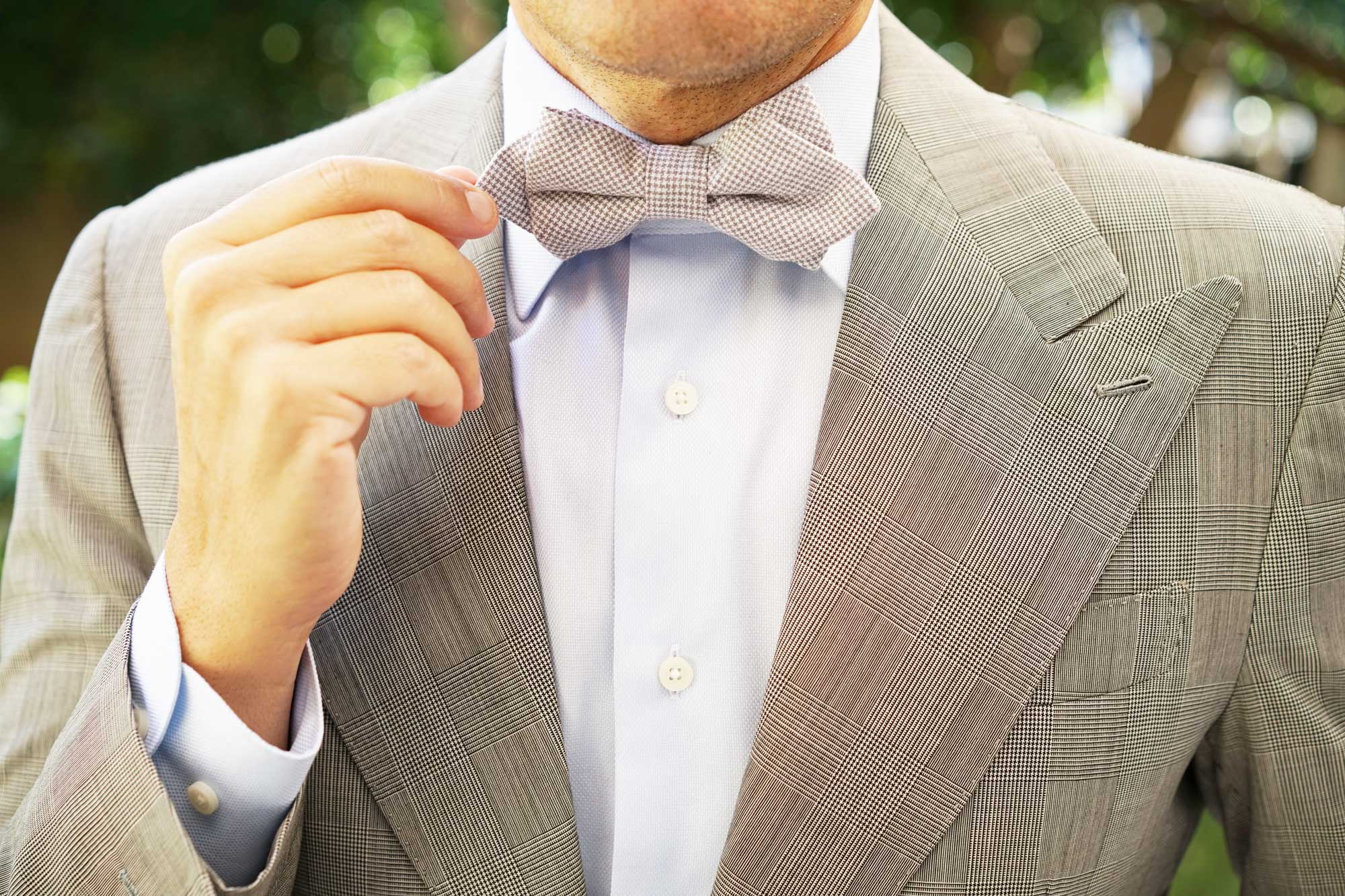 Light Grey Houndstooth Linen Diamond Bow Tie