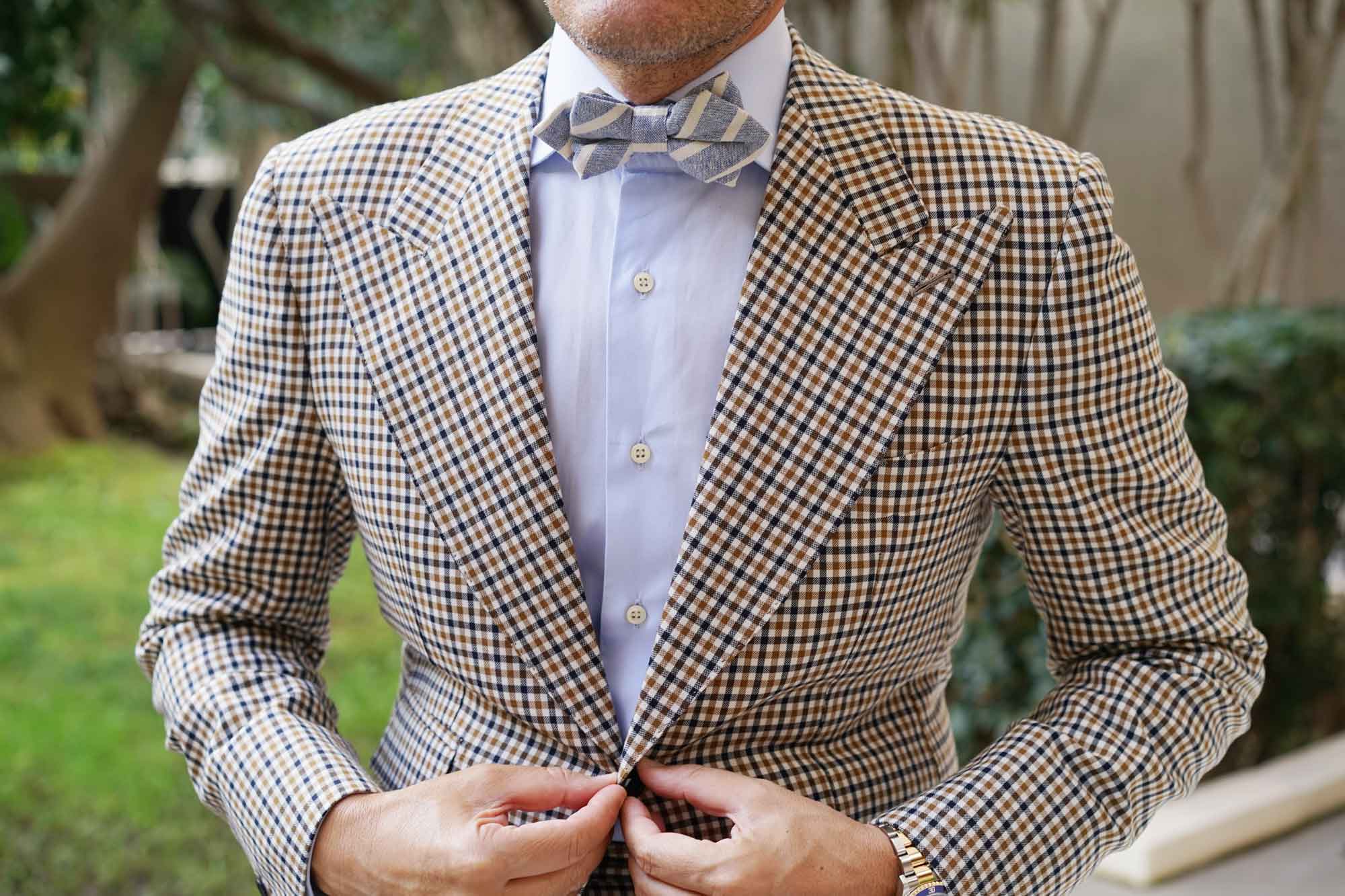 Blue Bodrum Linen Chalk Stripe Diamond Bow Tie