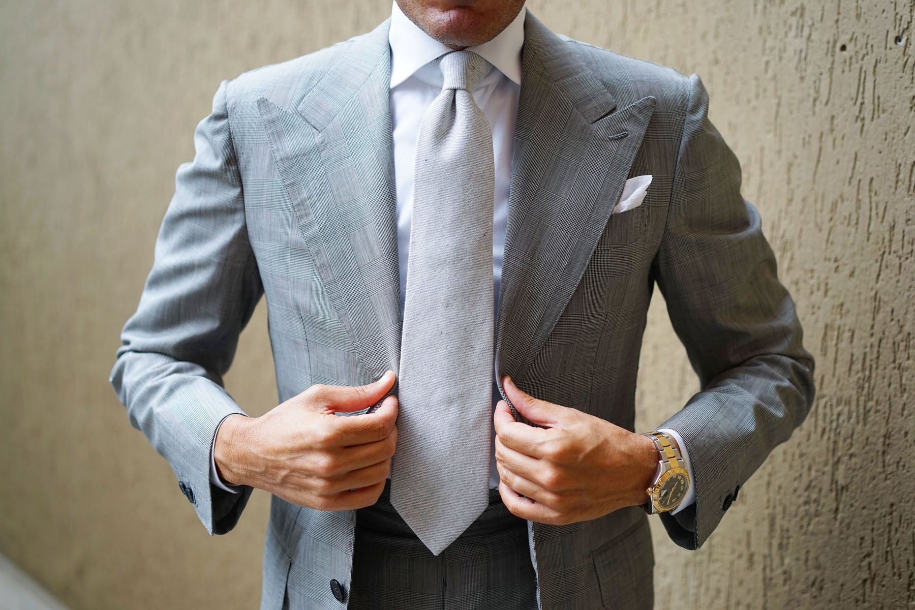 Light Grey Twill Stripe Linen Necktie