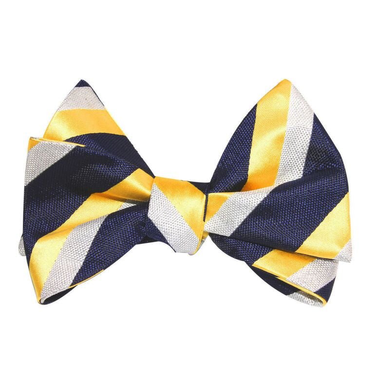 Navy Blue & Yellow Stripe Self Tie Bow Tie