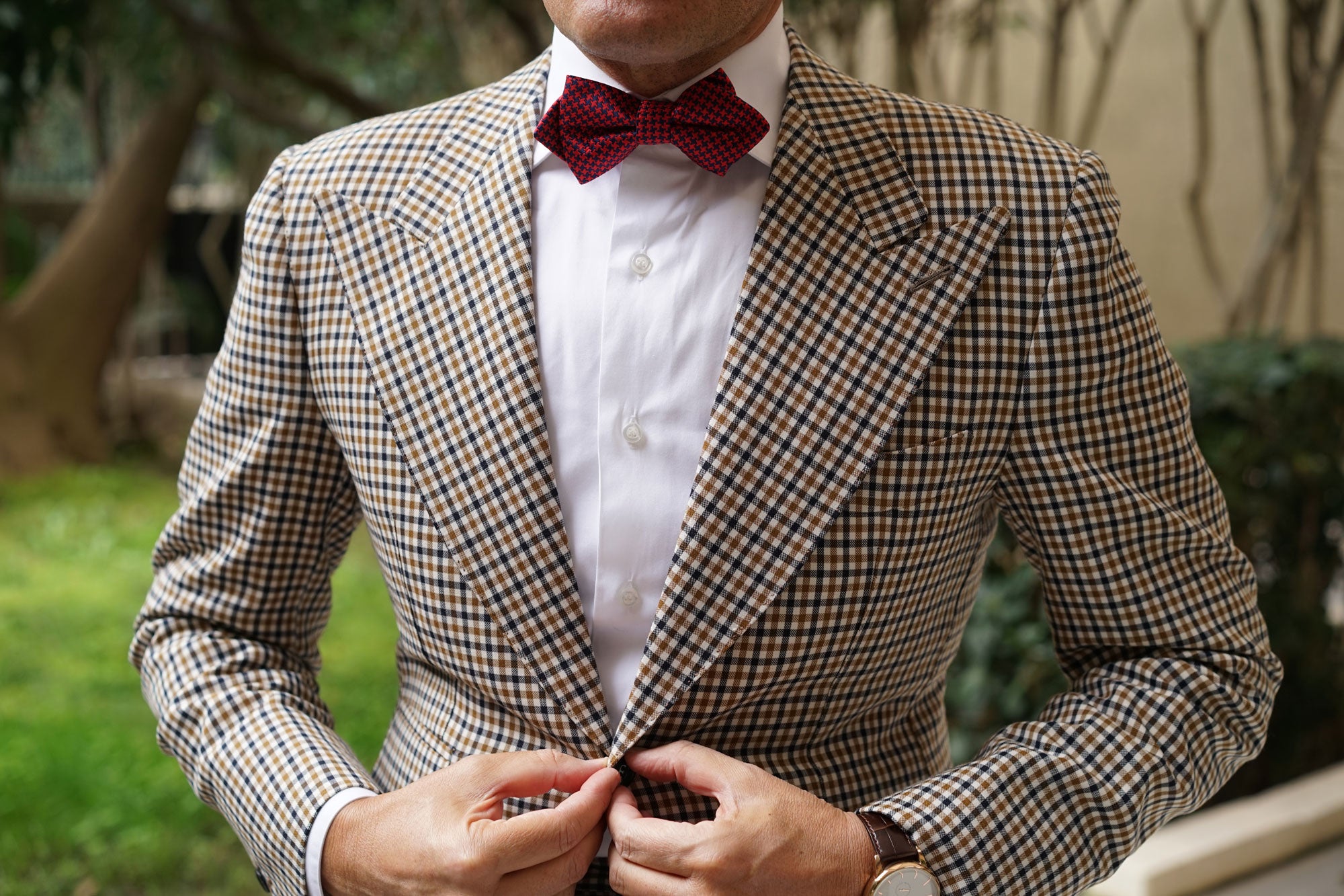 Scarlet Red Houndstooth Diamond Bow Tie