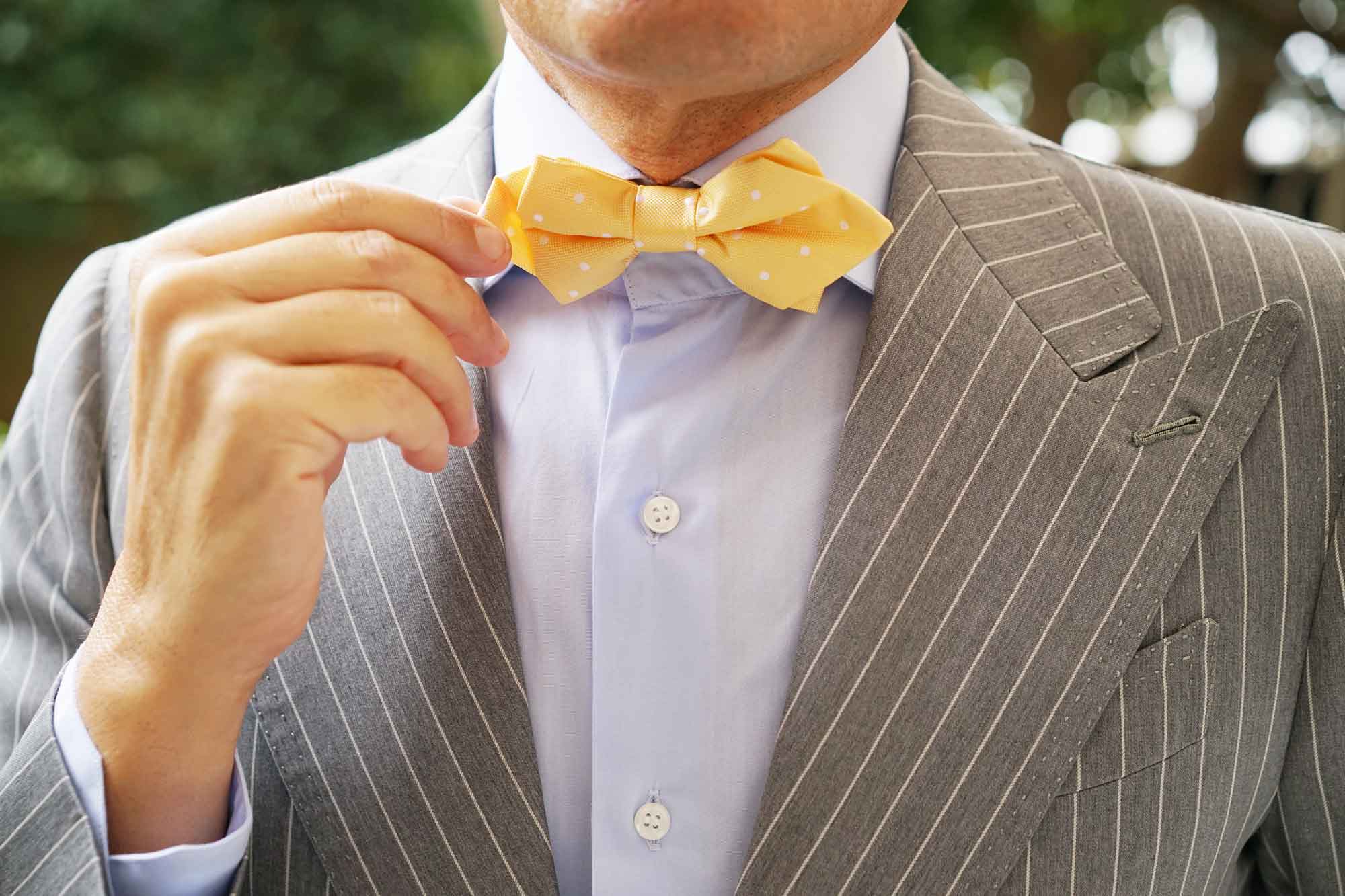 Yellow with White Polka Dots Diamond Bow Tie