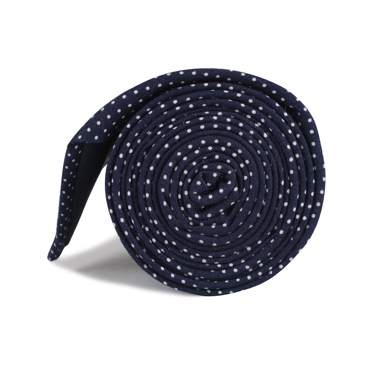 Navy Blue Cotton with White Mini Polka Dots Necktie