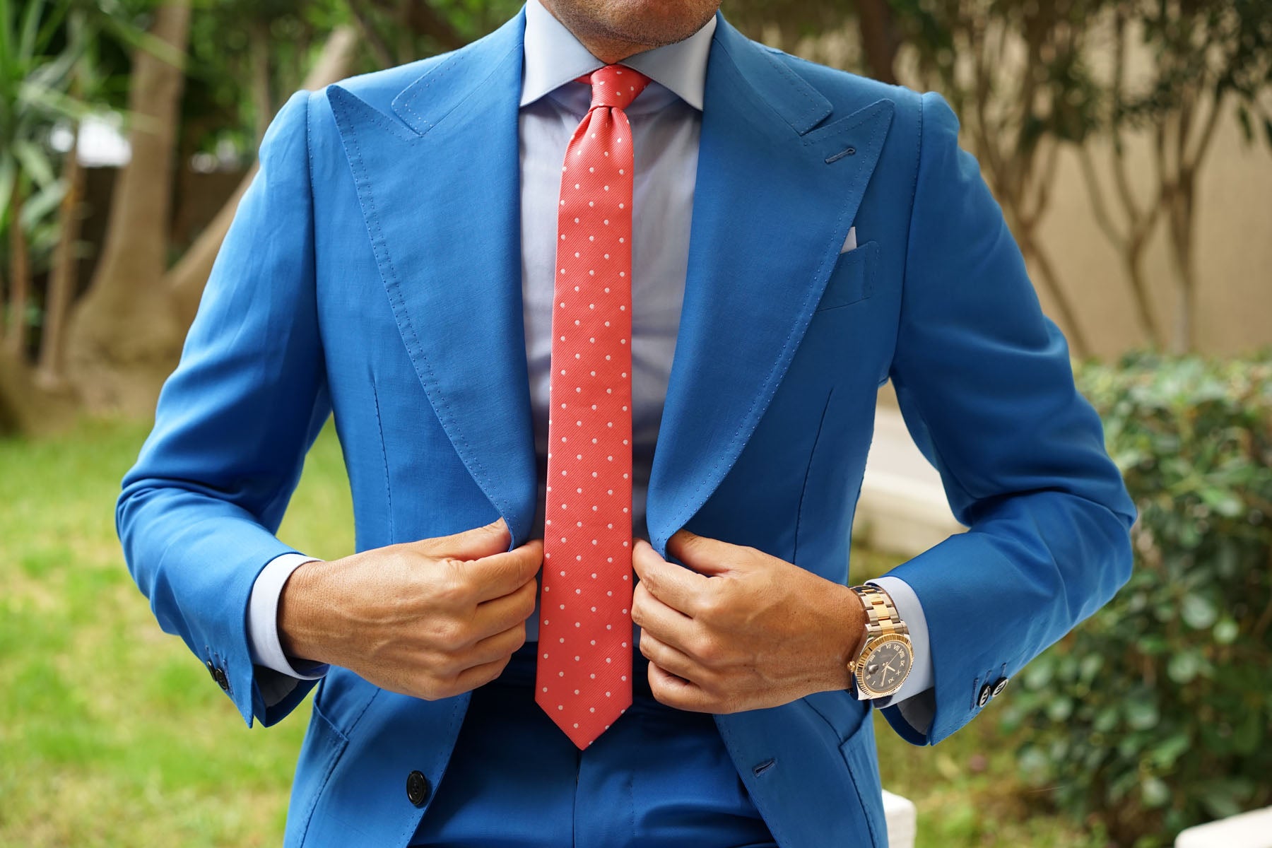 Coral Pink with White Polka Dots Skinny Tie