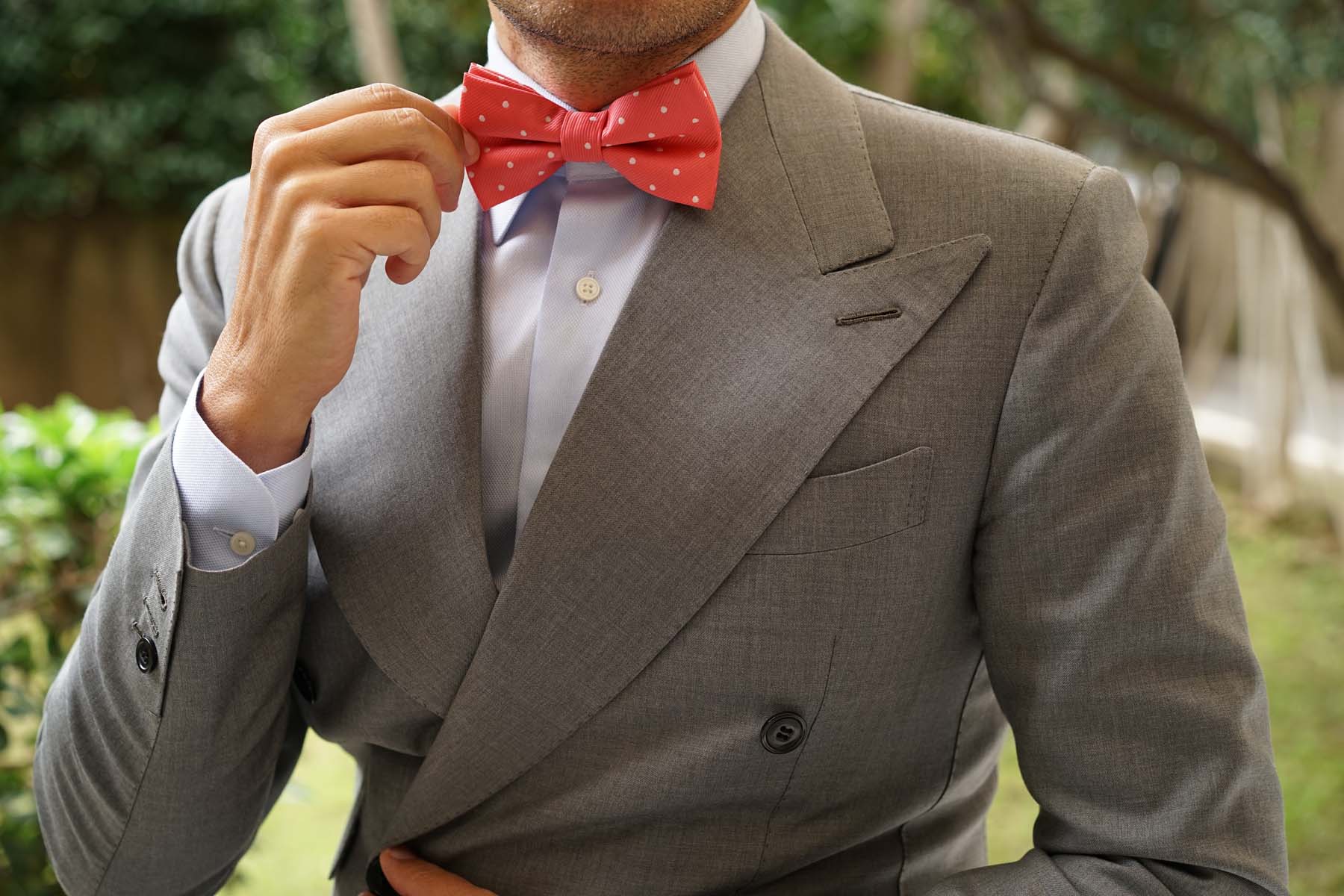 Coral Pink with White Polka Dots Bow Tie