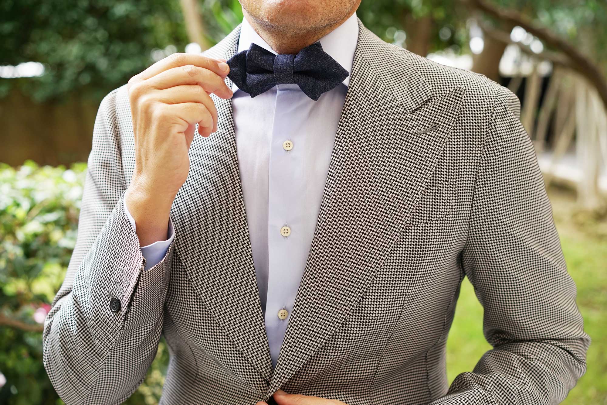 Dark Blue Raw Denim Linen Diamond Bow Tie