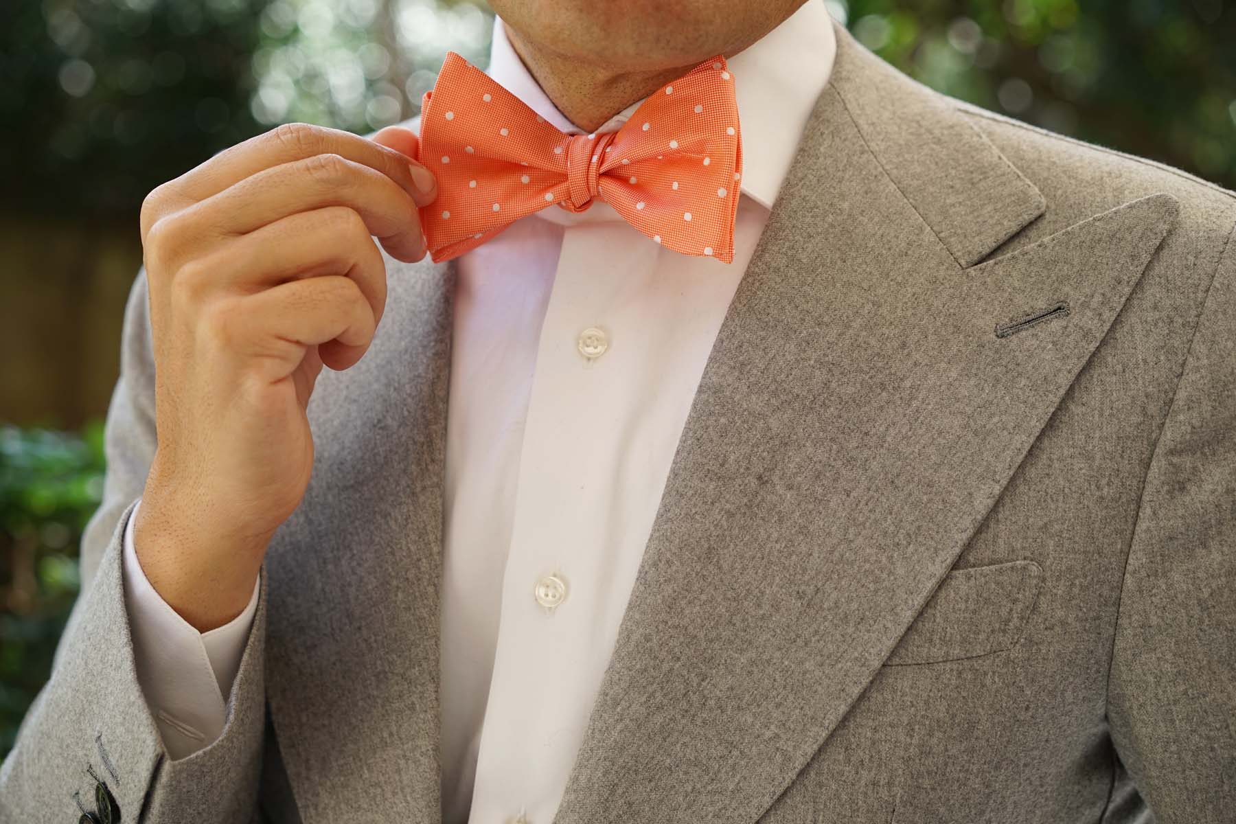 Coral Orange with White Polka Dots Self Tie Bow Tie