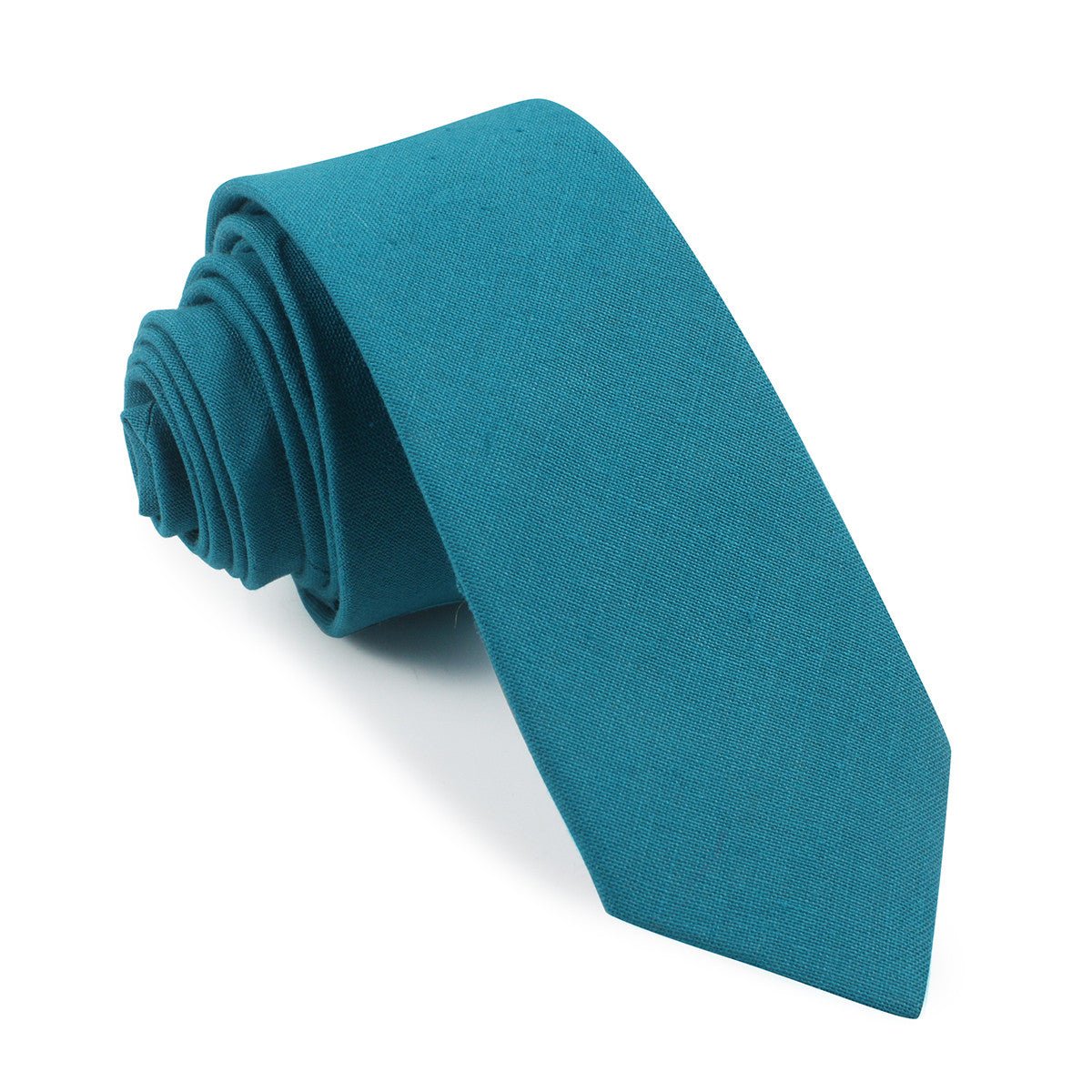 Teal Slub Linen Skinny Tie