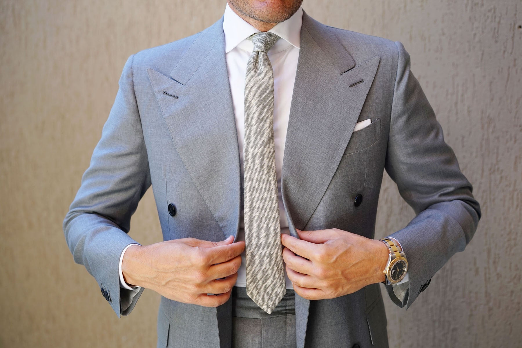 Laurel Green Herringbone Linen Skinny Tie