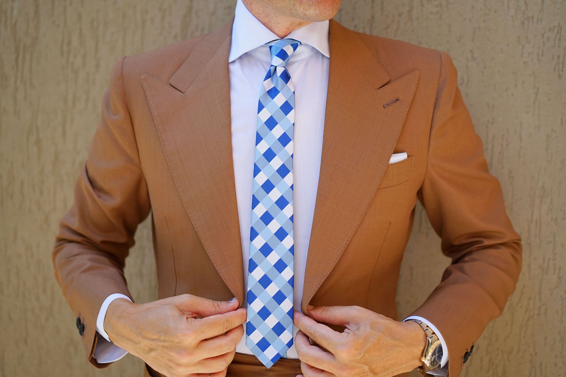 Sea and Light Blue White Checkered Skinny Tie