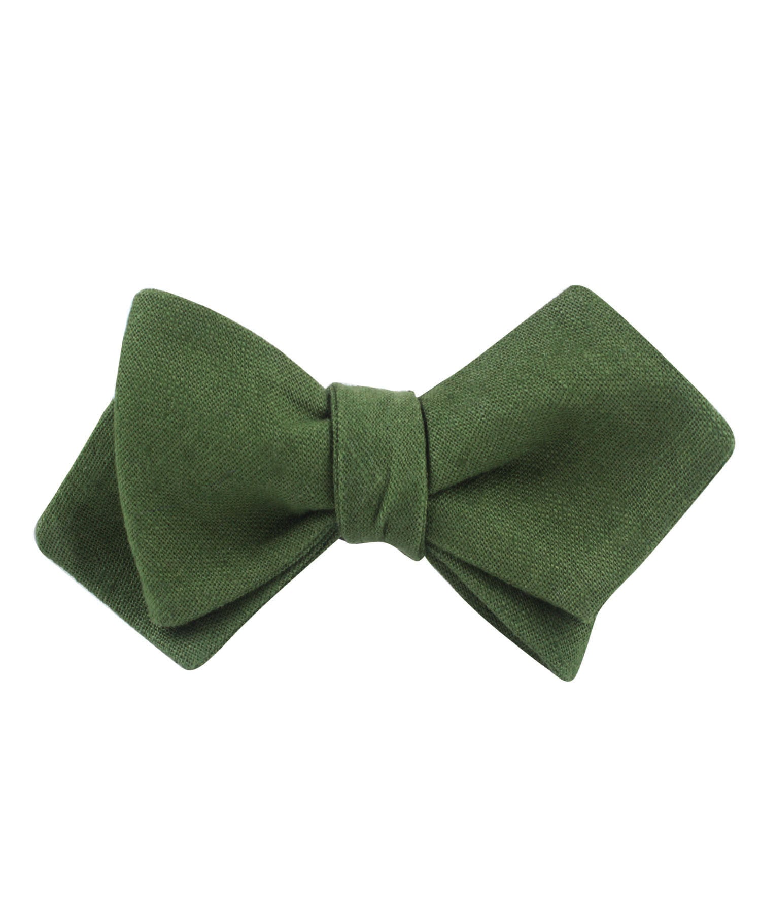 Hunter Green Slub Linen Diamond Self Bow Tie