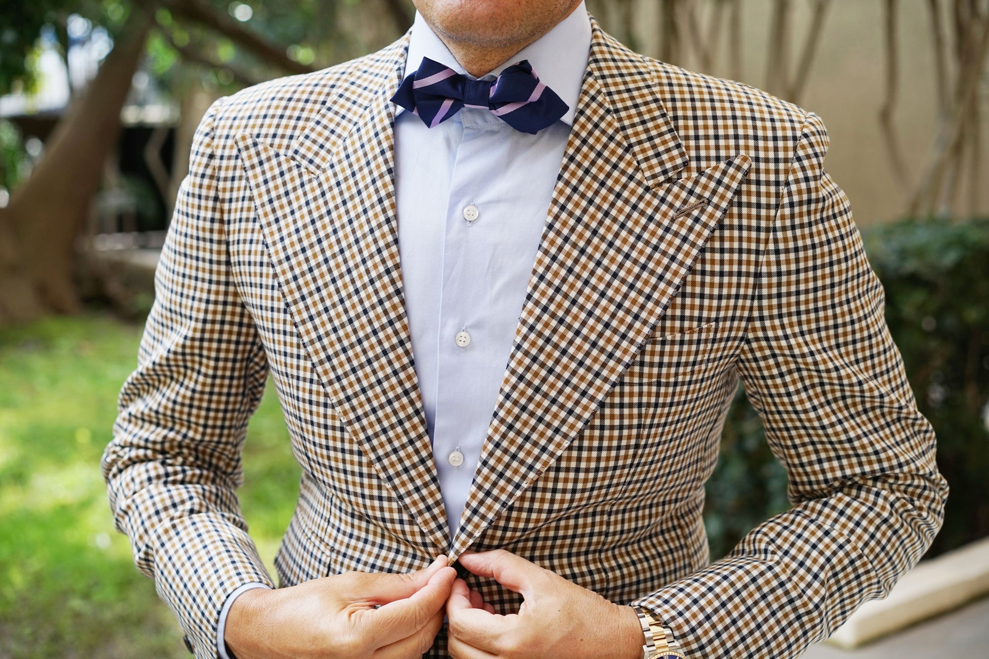 Navy Blue with Purple Stripe Diamond Bow Tie