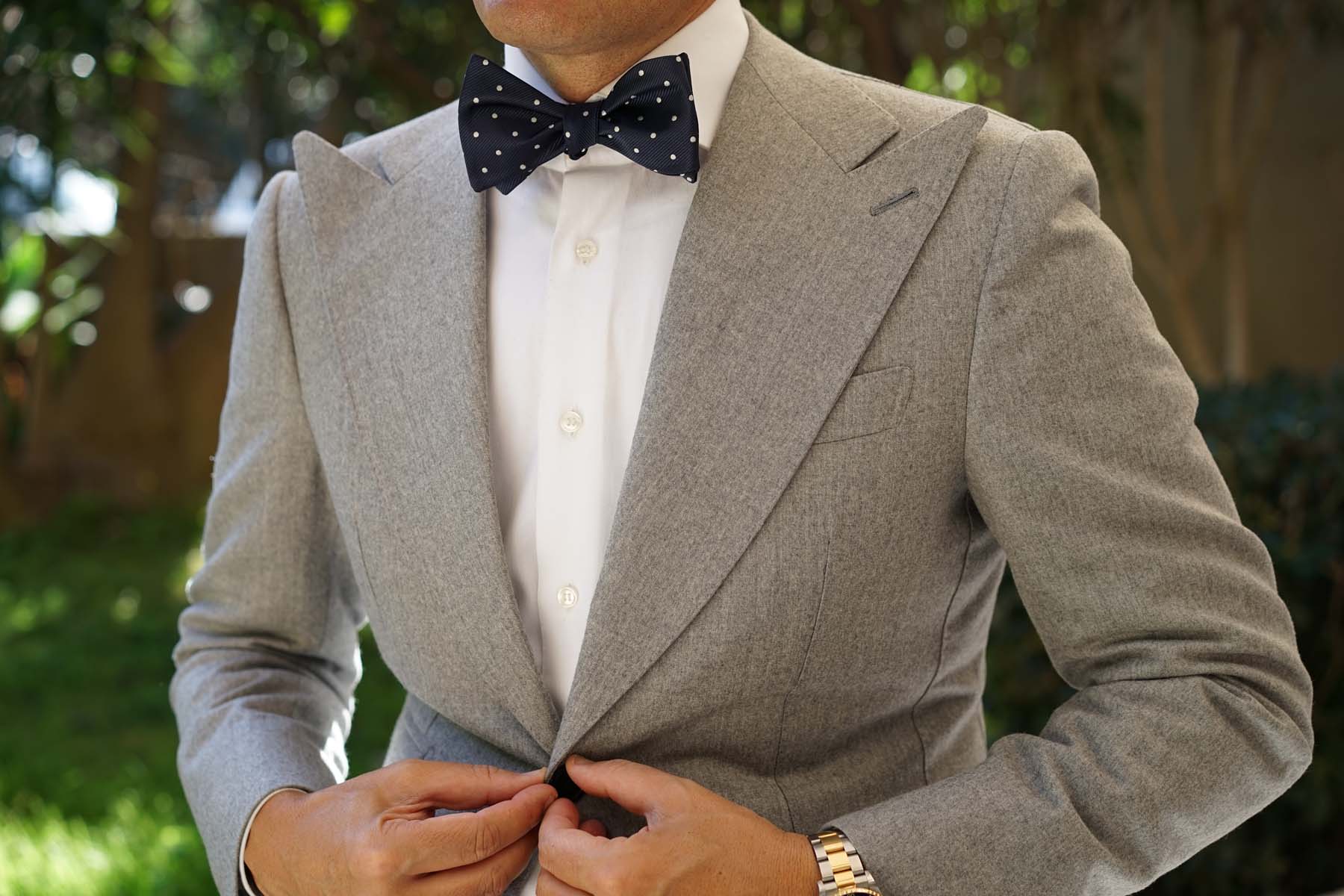 Dark Midnight Blue with White Polka Dots Self Tie Bow Tie