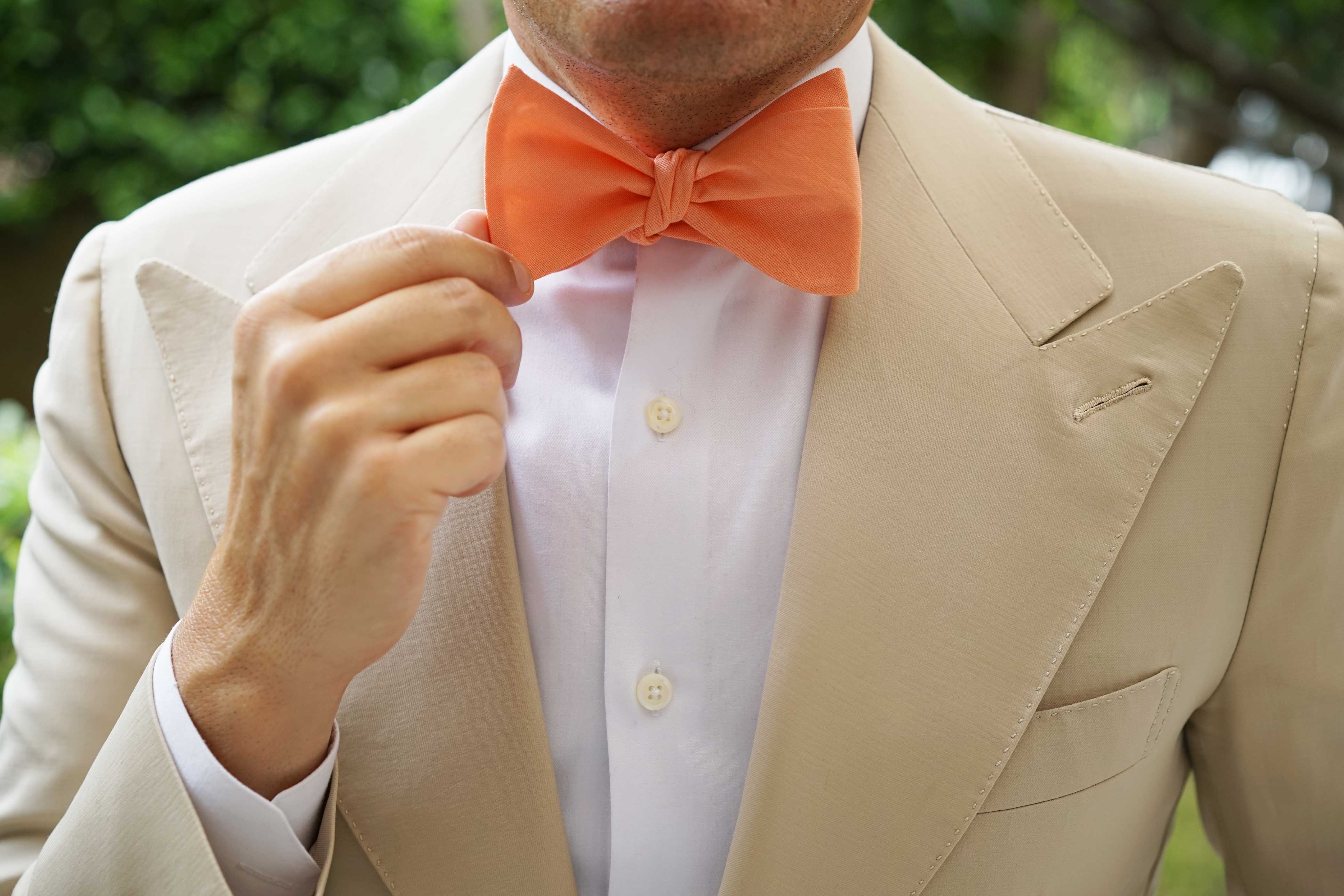 Coral Pink Linen Self Tie Bow Tie