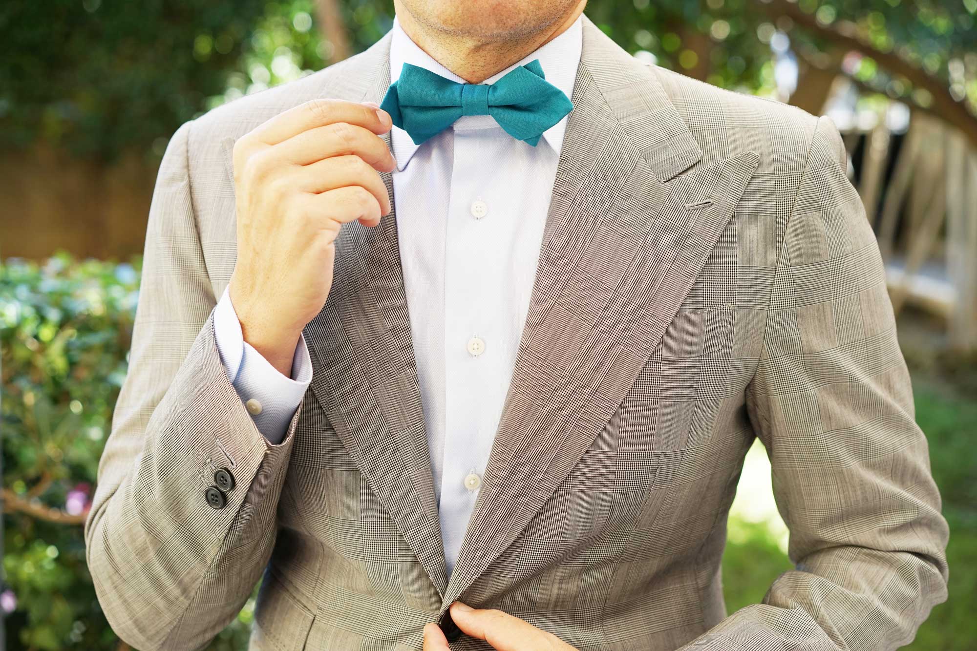 Teal Slub Linen Diamond Bow Tie